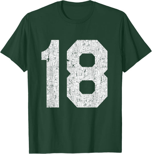 #18 Jersey Uniform Varsity Sports Number, 18th Birthday T-Shirt - T-Shirt | Forest