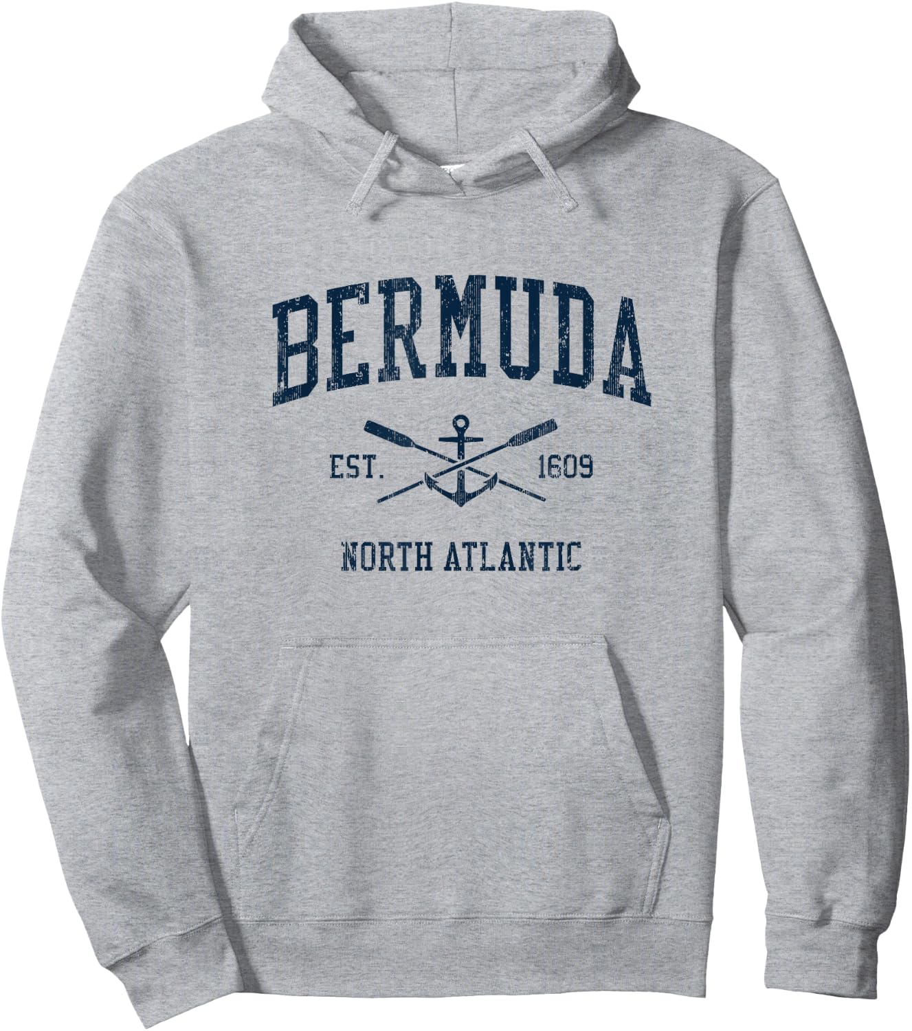Bermuda Vintage Navy Crossed Oars & Boat Anchor Hoodie - Hoodie | Ash