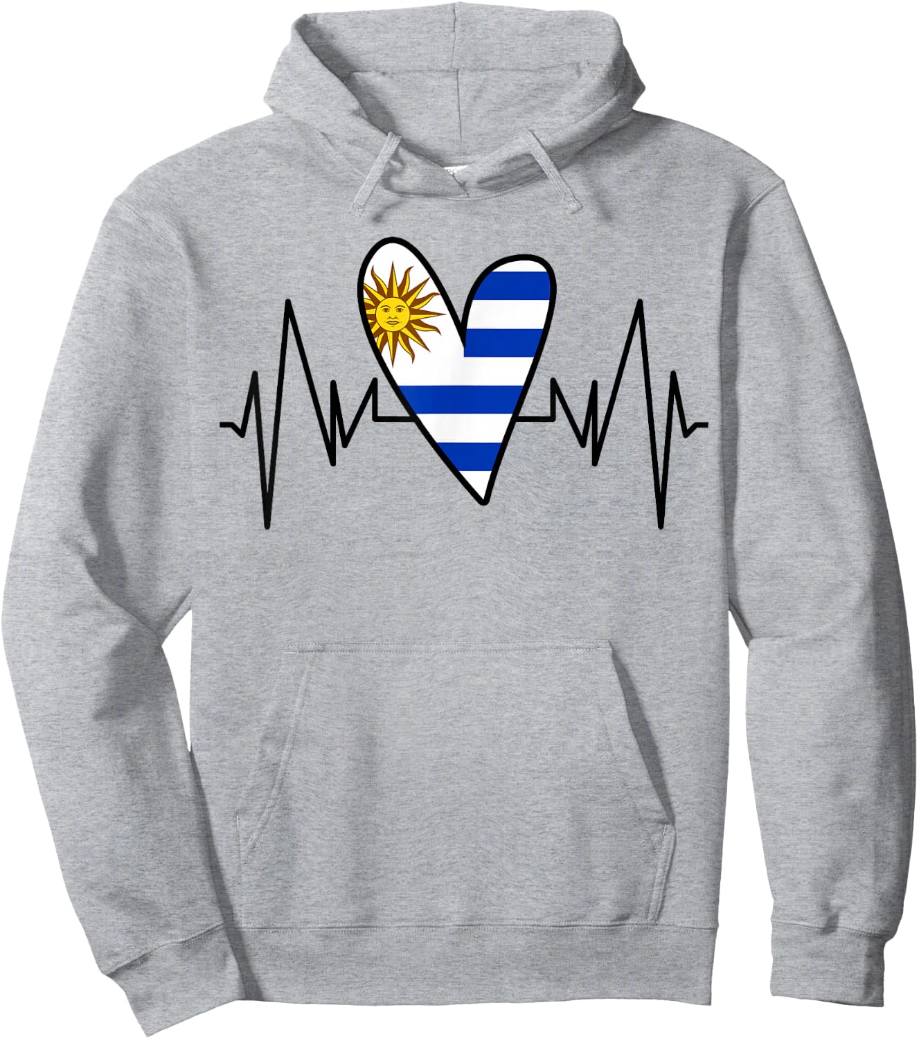Uruguayan Flag Heartbeat EKG Heart Hoodie - Hoodie | Ash