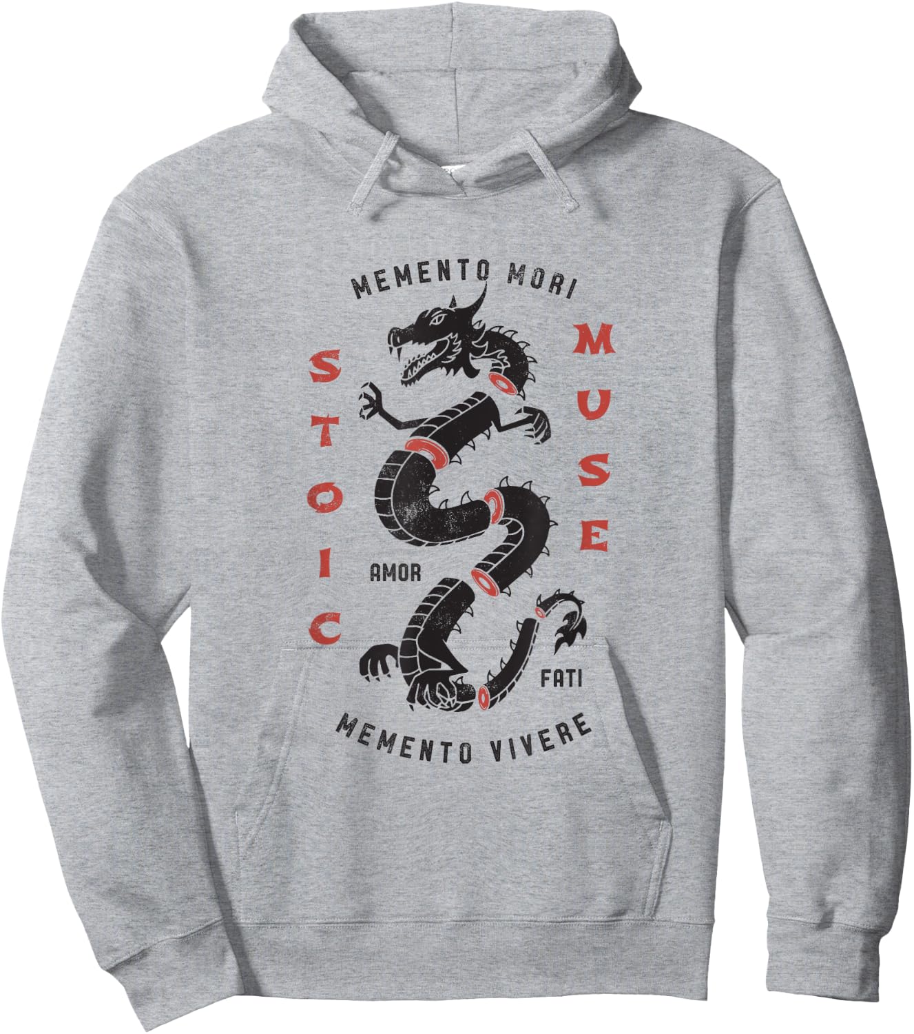 Stoic Quote | Memento Mori | Dragon Graphic Hoodie - Hoodie | Ash