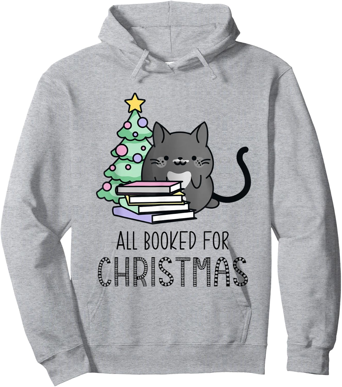 All Booked for Christmas Book Lovers Cat Hoodie - Hoodie | Ash