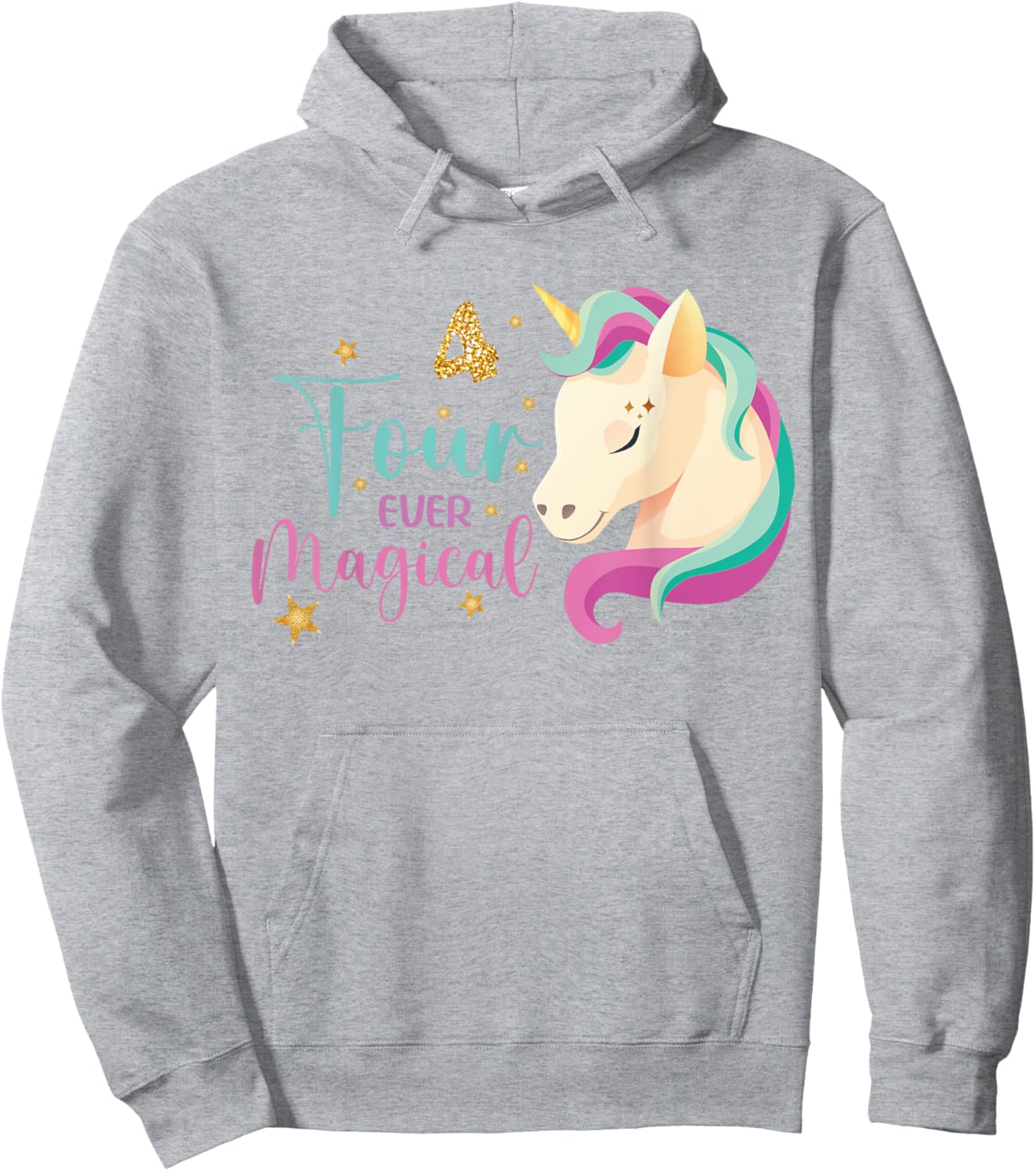 Four ever Magical 4th Birthday Unicorn Girl Hoodie - Hoodie | Ash