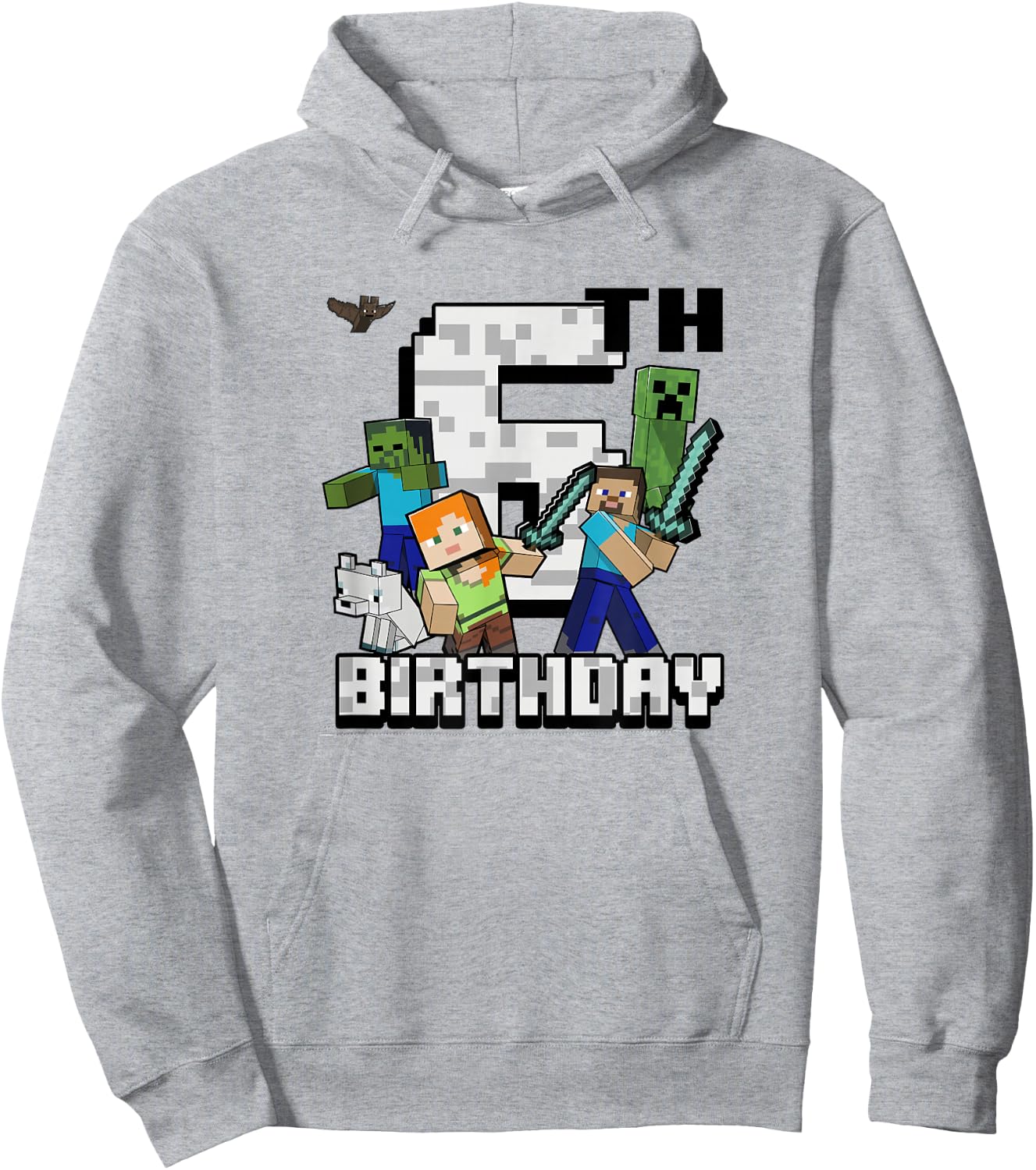 Minecraft Group Shot Happy 6th Birthday Hoodie - Hoodie | Ash