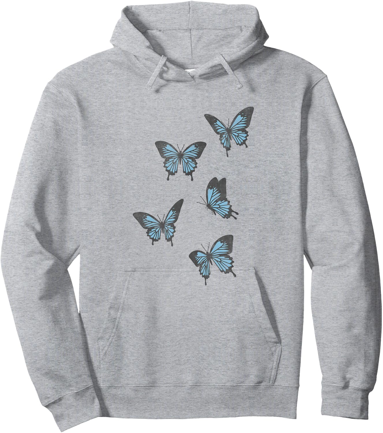 Fifth Sun Blue Butterflies Portraits Hoodie - Hoodie | Ash