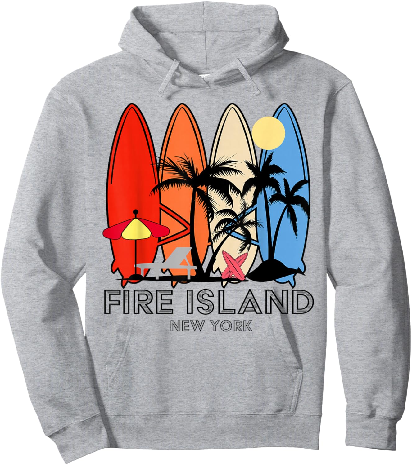 Fire Island New York Retro Surfer Vintage Hoodie - Hoodie | Ash