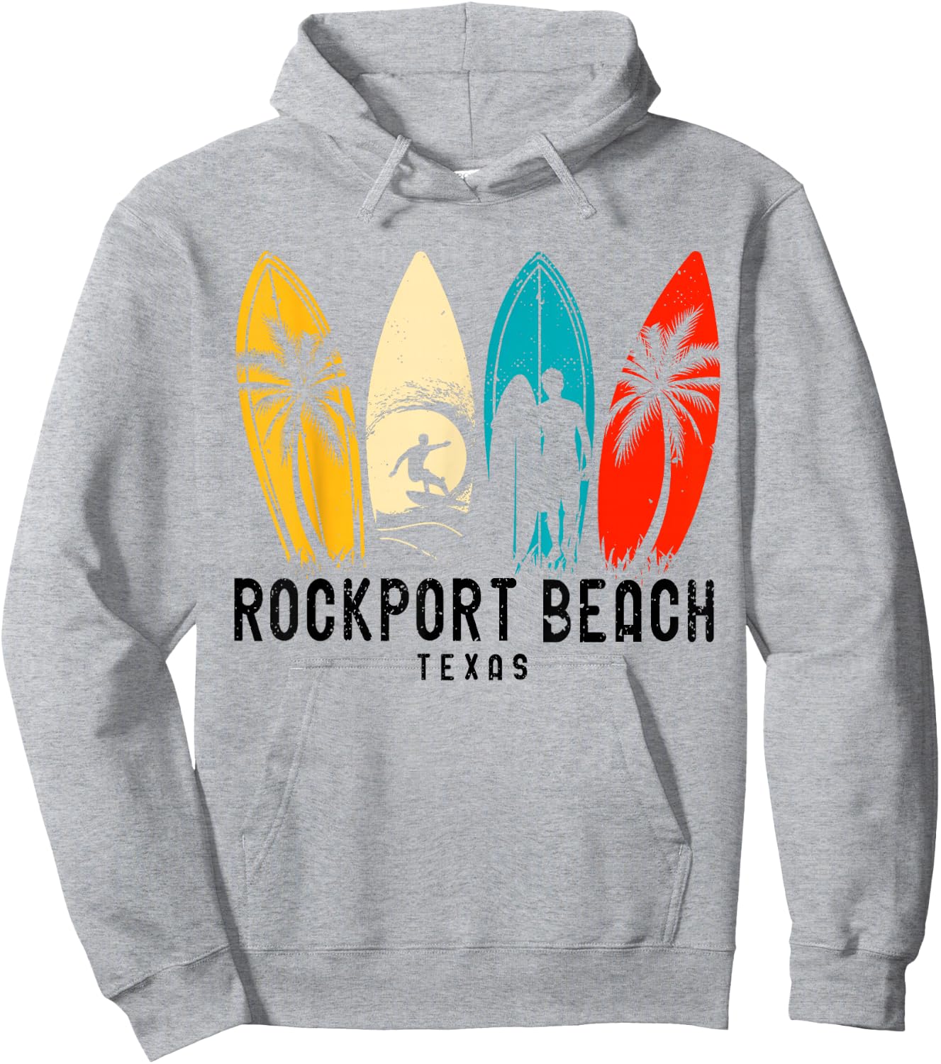 Vintage Rockport Beach Texas Surfboarder Hoodie - Hoodie | Ash