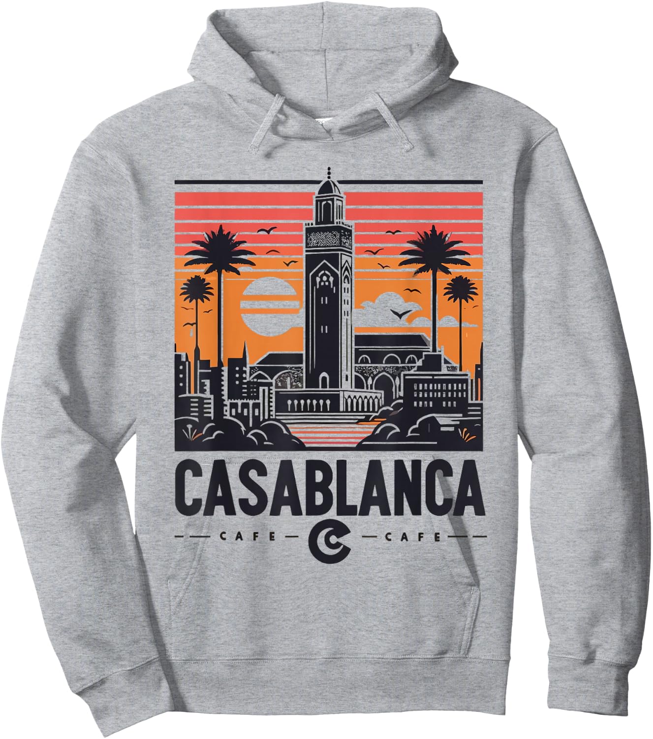 Vintage Casablanca Skyline Cafe Hoodie - Hoodie | Ash