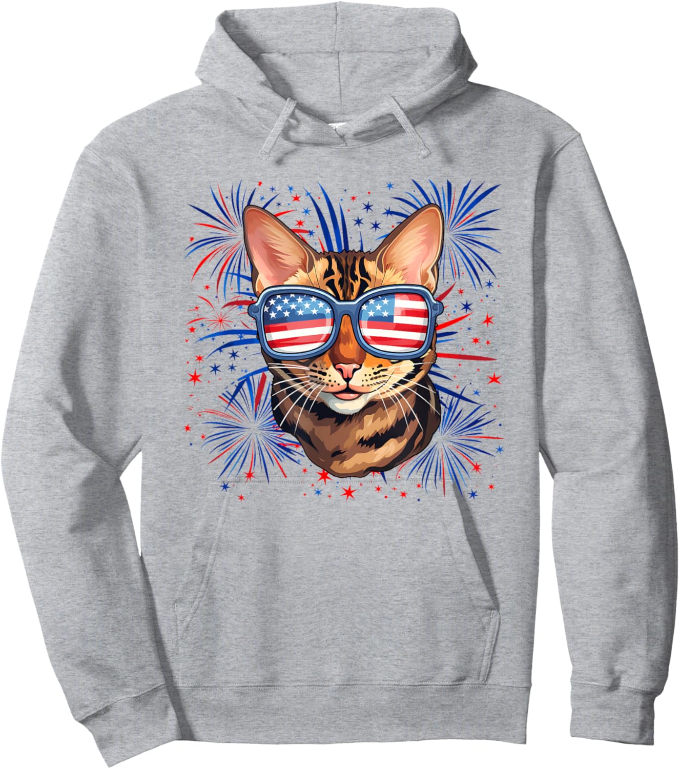 American 4th of July Bengal Cat Kids Men Hoodie - Hoodie | Ash