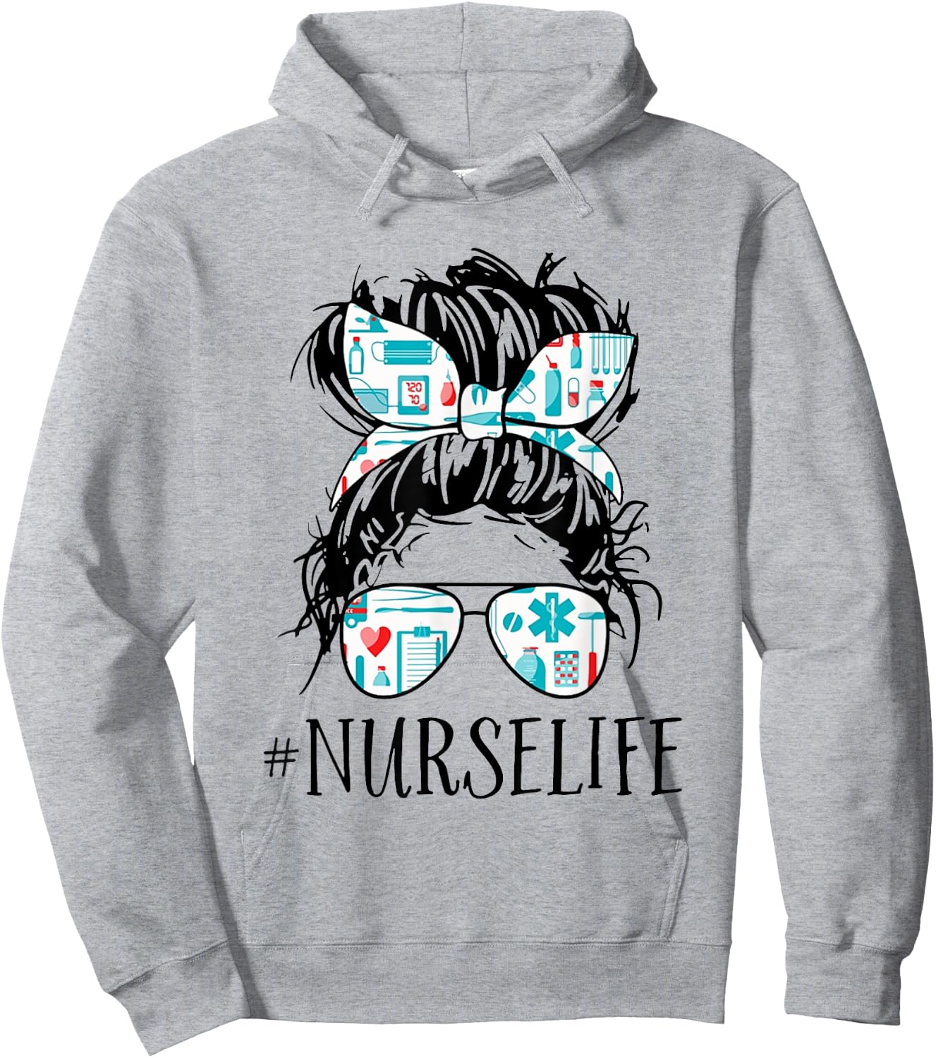 Messy Hair Woman Bun Nurse Life Healthcare Life Hoodie - Hoodie | Ash
