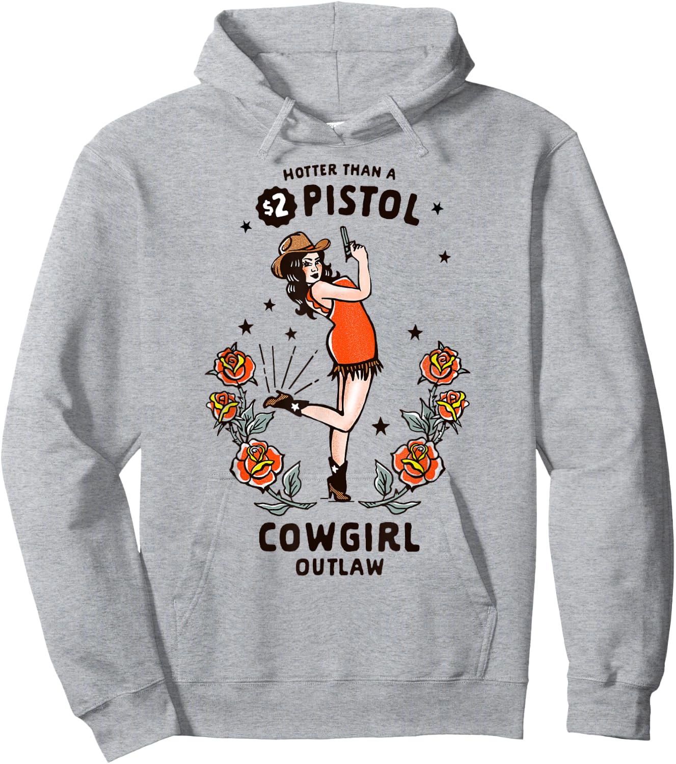 Women's Western Boho Retro Outlaw Cowgirl Pinup Hoodie - Hoodie | Ash