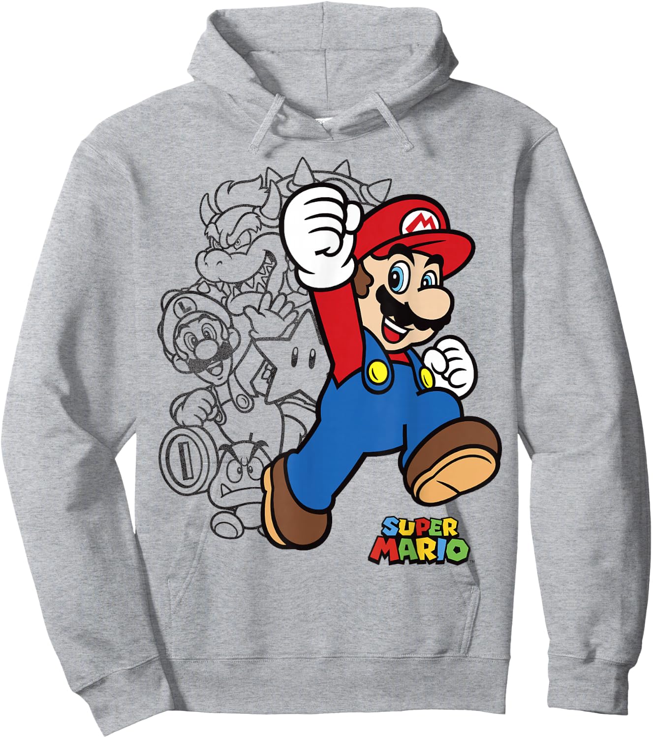 Super Mario Group Shot Bowser Outline Hoodie - Hoodie | Ash
