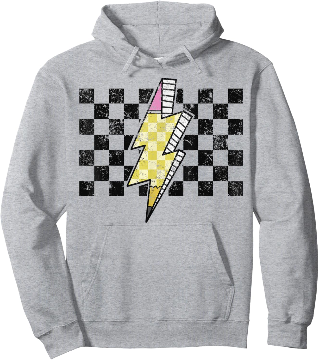 Retro Black And White Checkered Pattern Pencil Hoodie - Hoodie | Ash