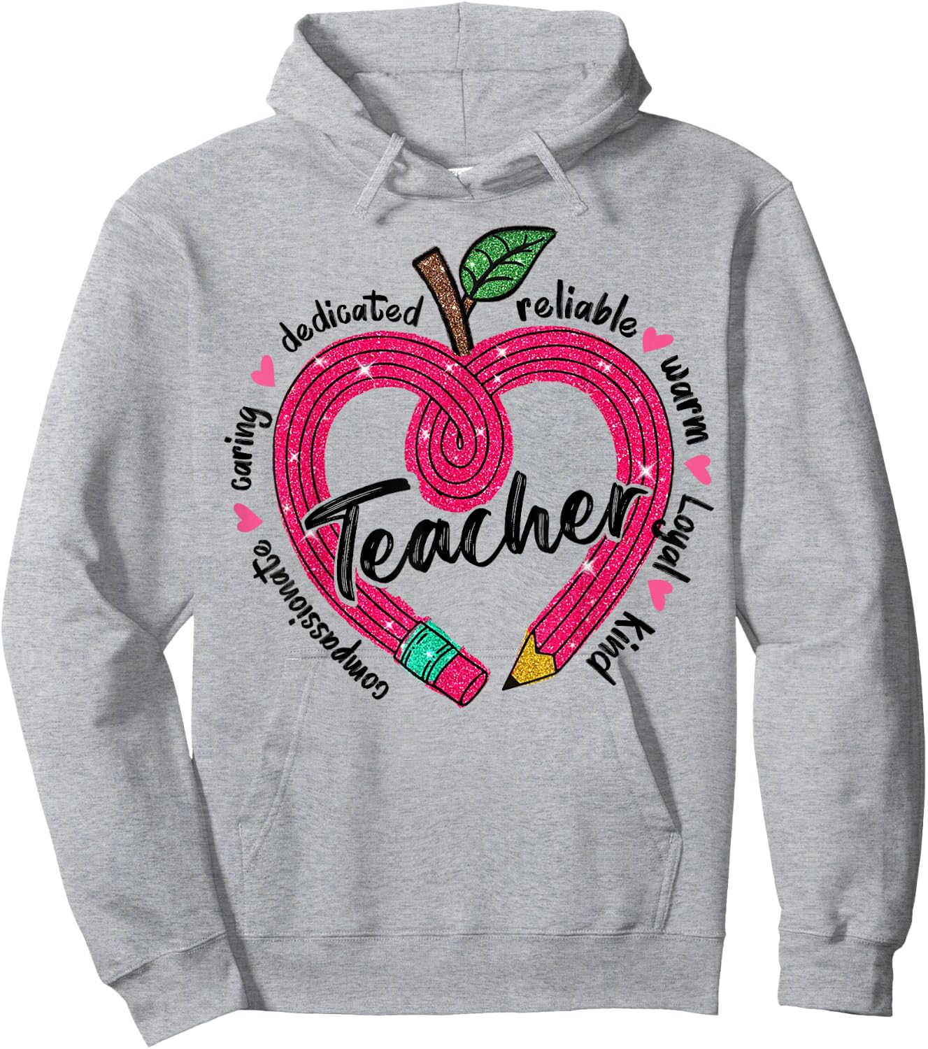 Teacher Heart Pencil Valentine Day Hoodie - Hoodie | Ash
