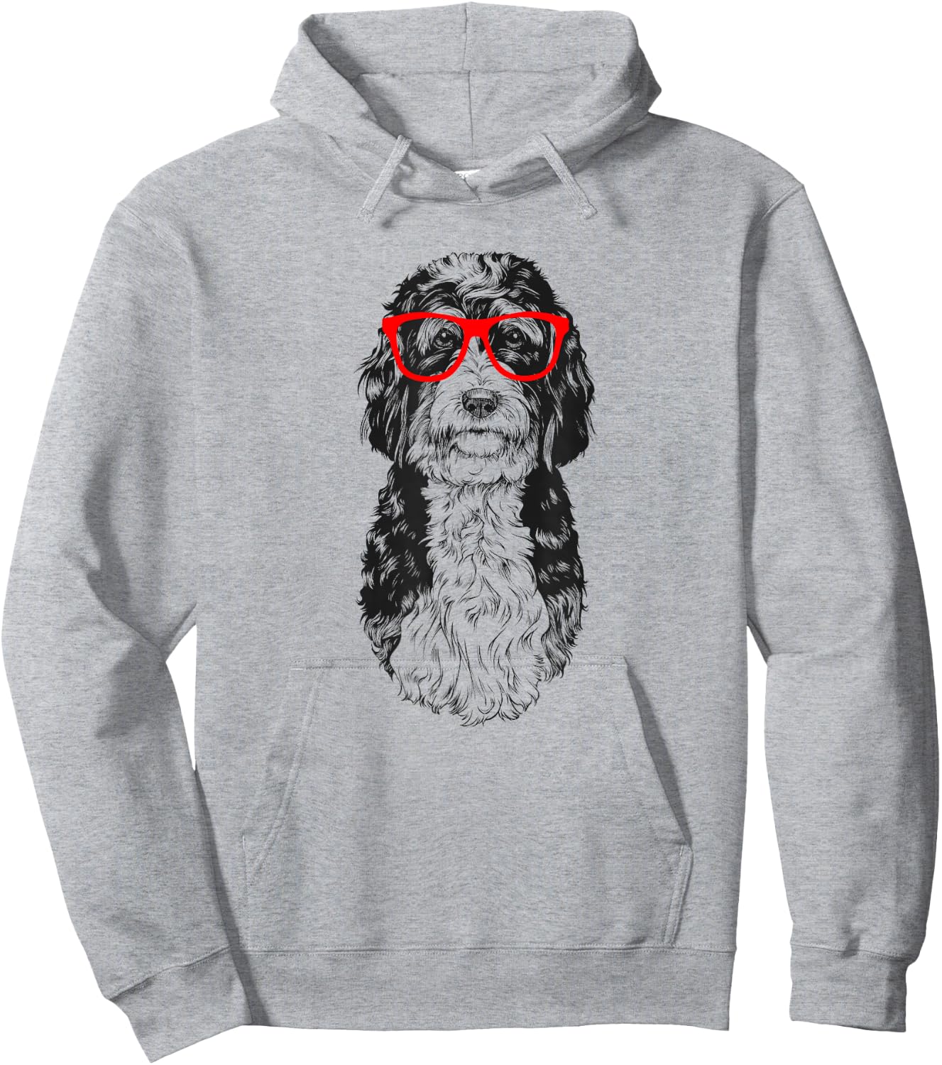 Bernedoodle in Red Glasses Nerd Doodle Dog Hoodie - Hoodie | Ash