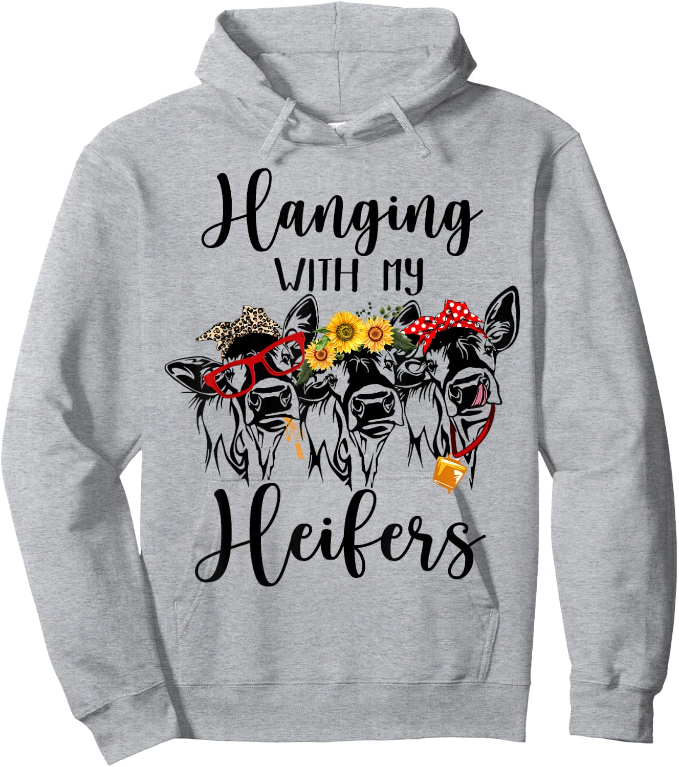 Cute Women's Hanging With My Heifers Bandana Hoodie - Hoodie | Ash