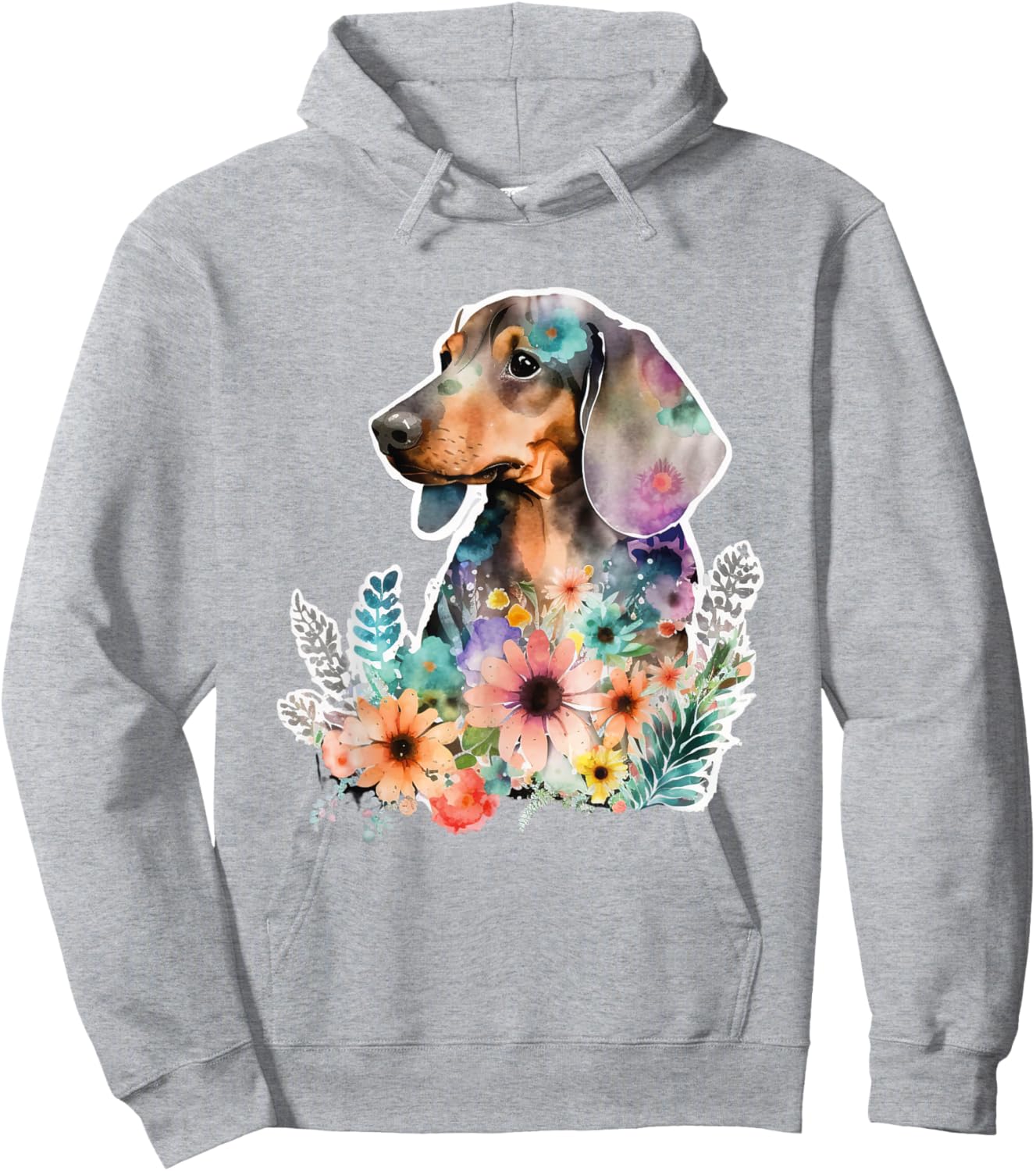 Floral Wildflower Wiener & Dachshund Hoodie - Hoodie | Ash