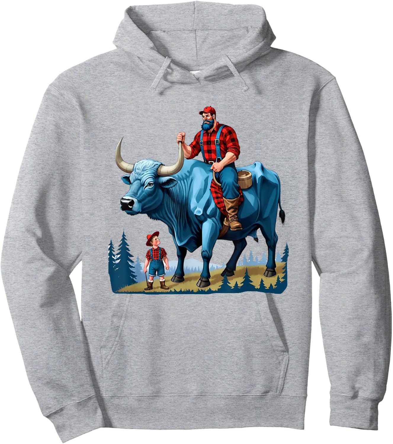 Paul Bunyan Riding Babe The Blue Ox Hoodie - Hoodie | Ash