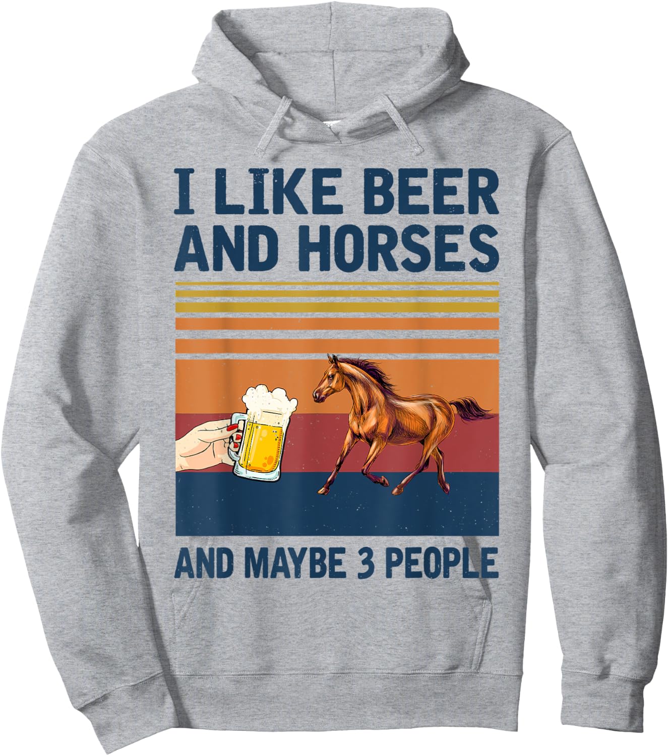 Vintage I Like Beer and Horses maybe 3 people Hoodie - Hoodie | Ash