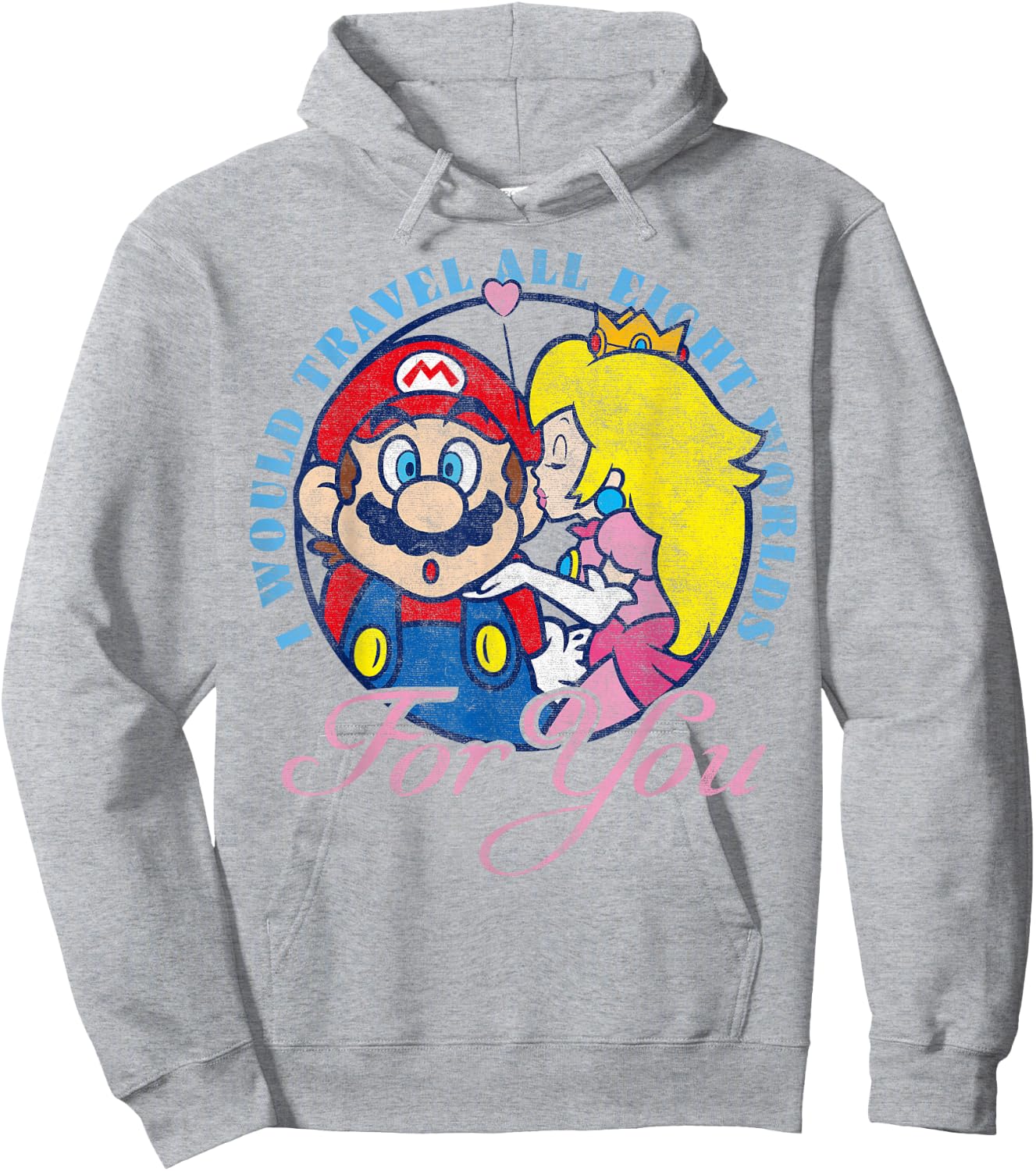 Super Mario Peach & Mario Eight Worlds For You Hoodie - Hoodie | Ash