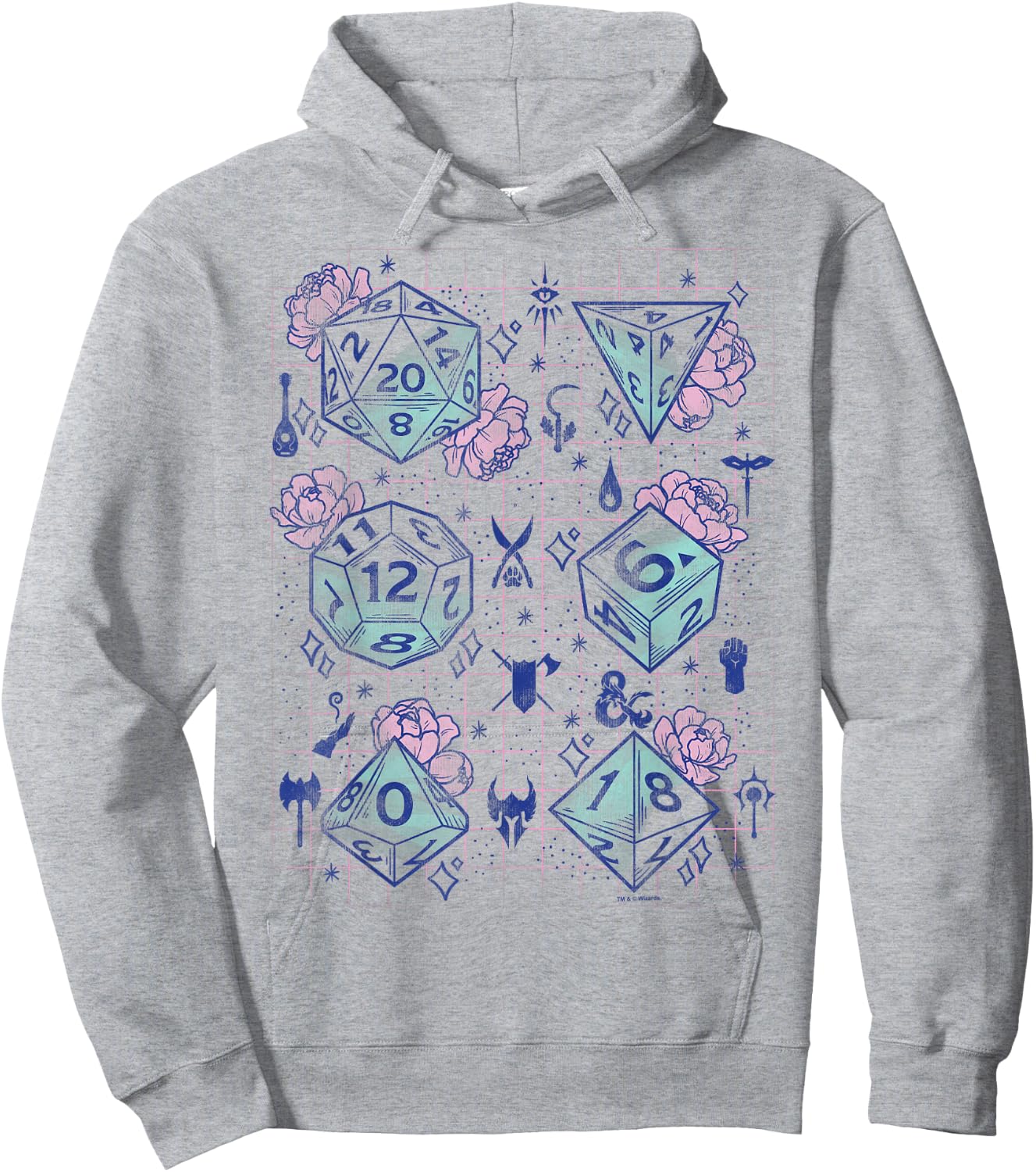 Dungeons & Dragons Floral Dice Grid Hoodie - Hoodie | Ash