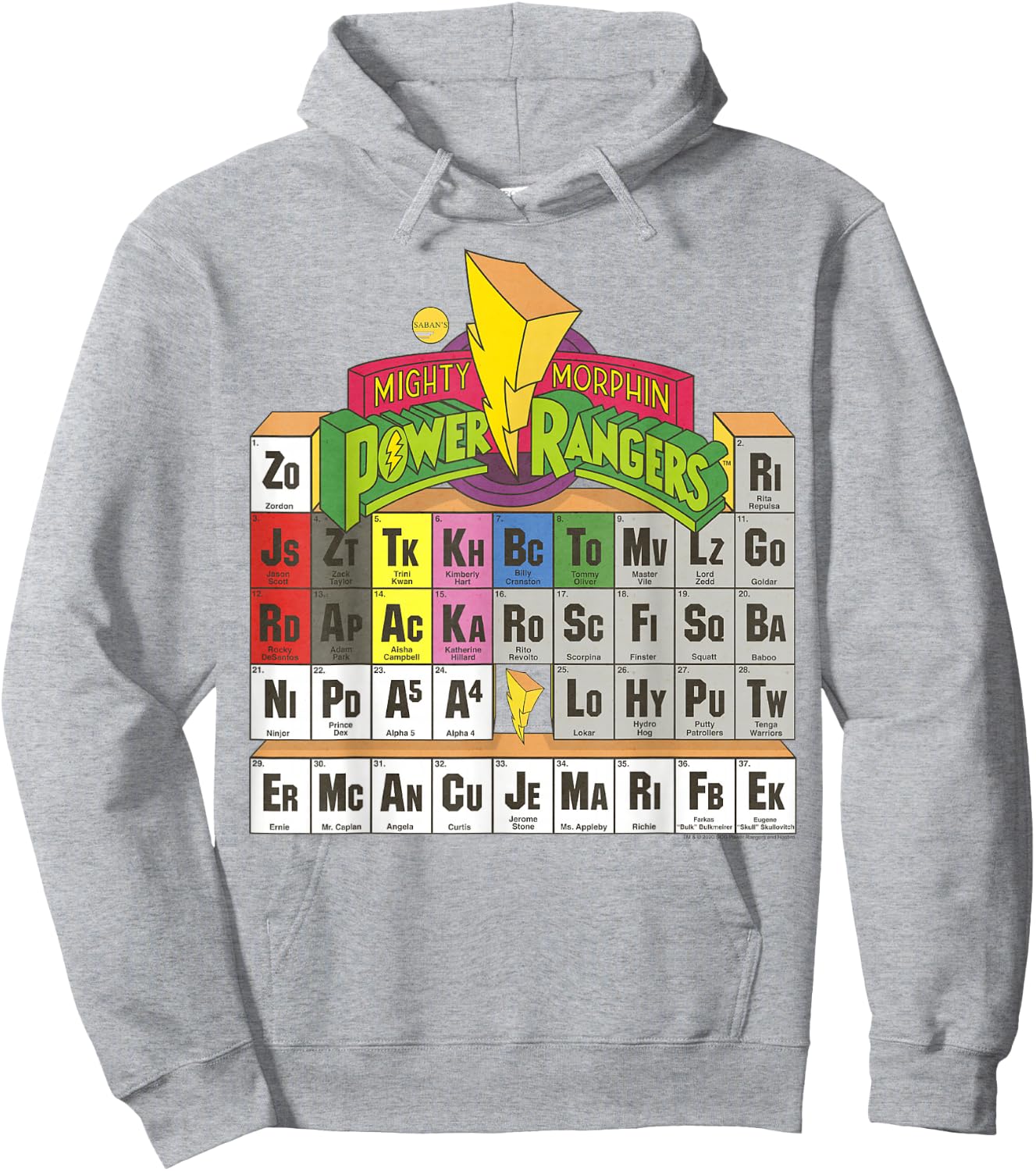 Power Rangers Vintage Colour Periodic Table Hoodie - Hoodie | Ash