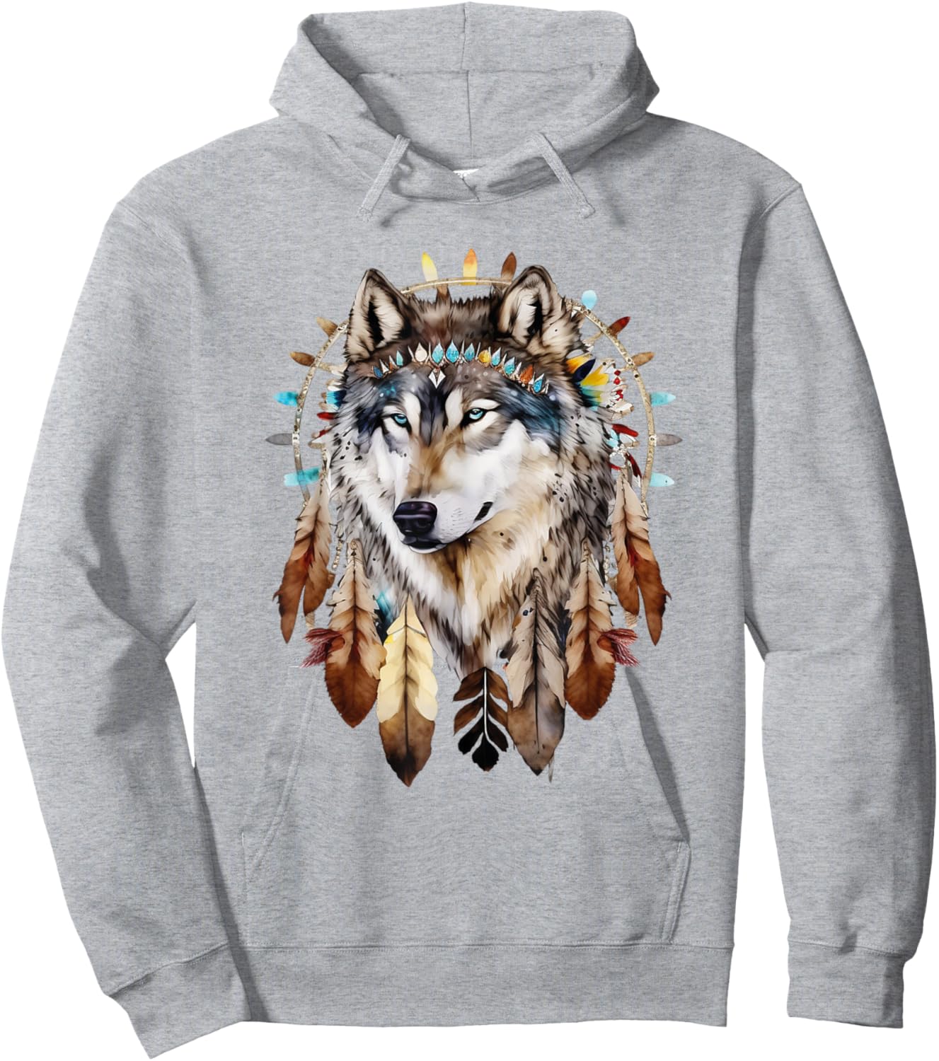 Native American Boho Dreamcatcher Tribe Wolf Hoodie - Hoodie | Ash
