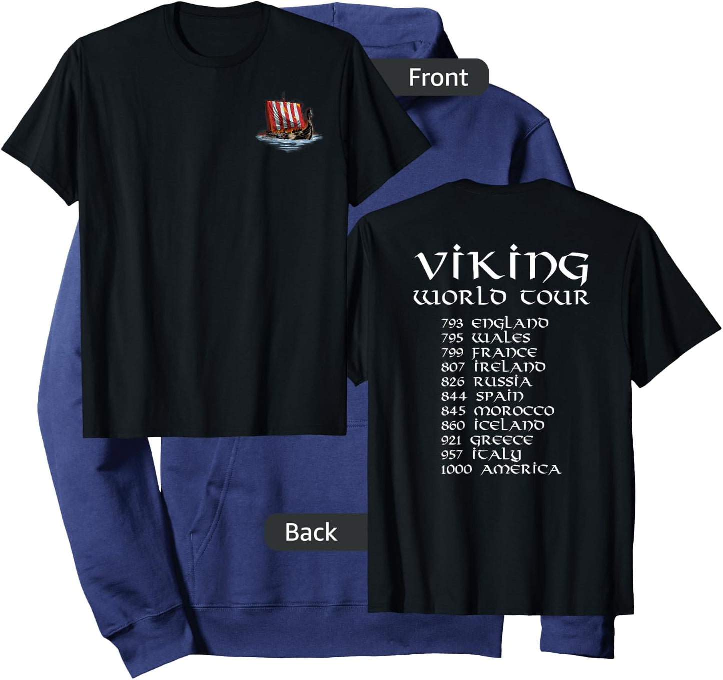 Norse History Gifts For Medieval Viking Explorers - Viking World Tour - Medieval Norse - Maritime History - Men's Black Short Sleeve Classic Fit - Small Hoodie - Hoodie | Navy