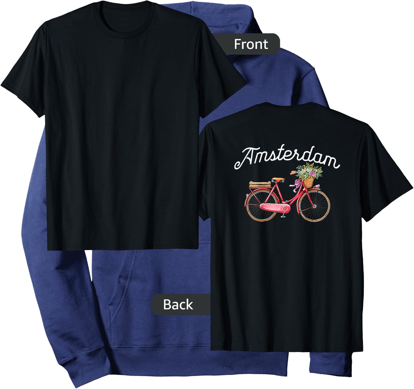 Vintage Women's Bike Amsterdam Floral Design Hoodie - Hoodie | Navy