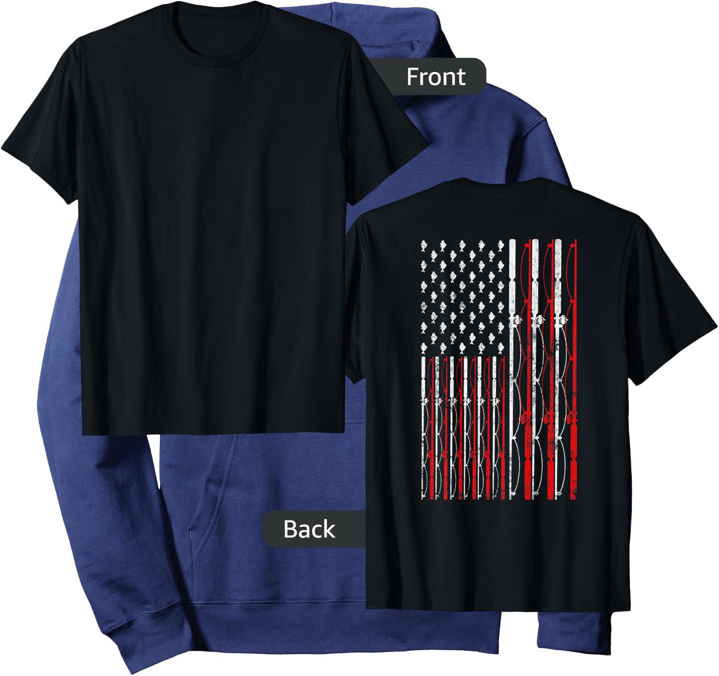 Fishing Rod American Flag Funny Vintage Fishing Hoodie - Hoodie | Navy