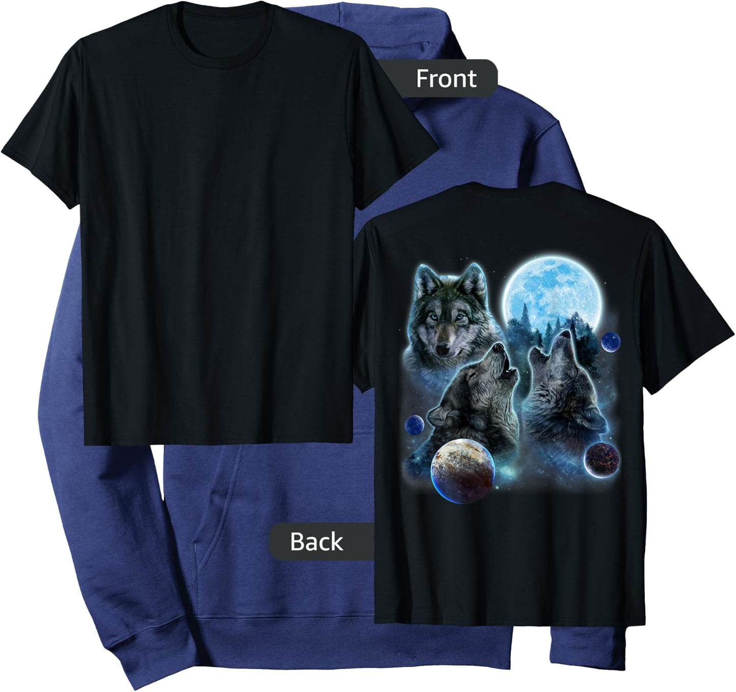 Three Wolf Howling and Moon Hoodie - Hoodie | Navy