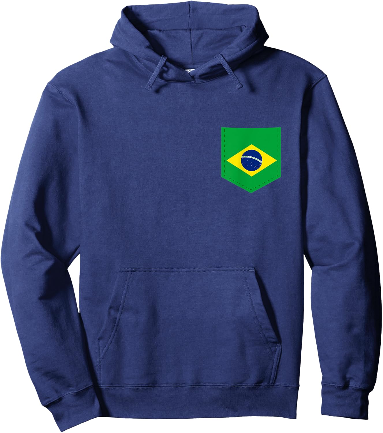 Brazil Flag with Printed Brazilian Flag Pocket Hoodie - Hoodie | Navy