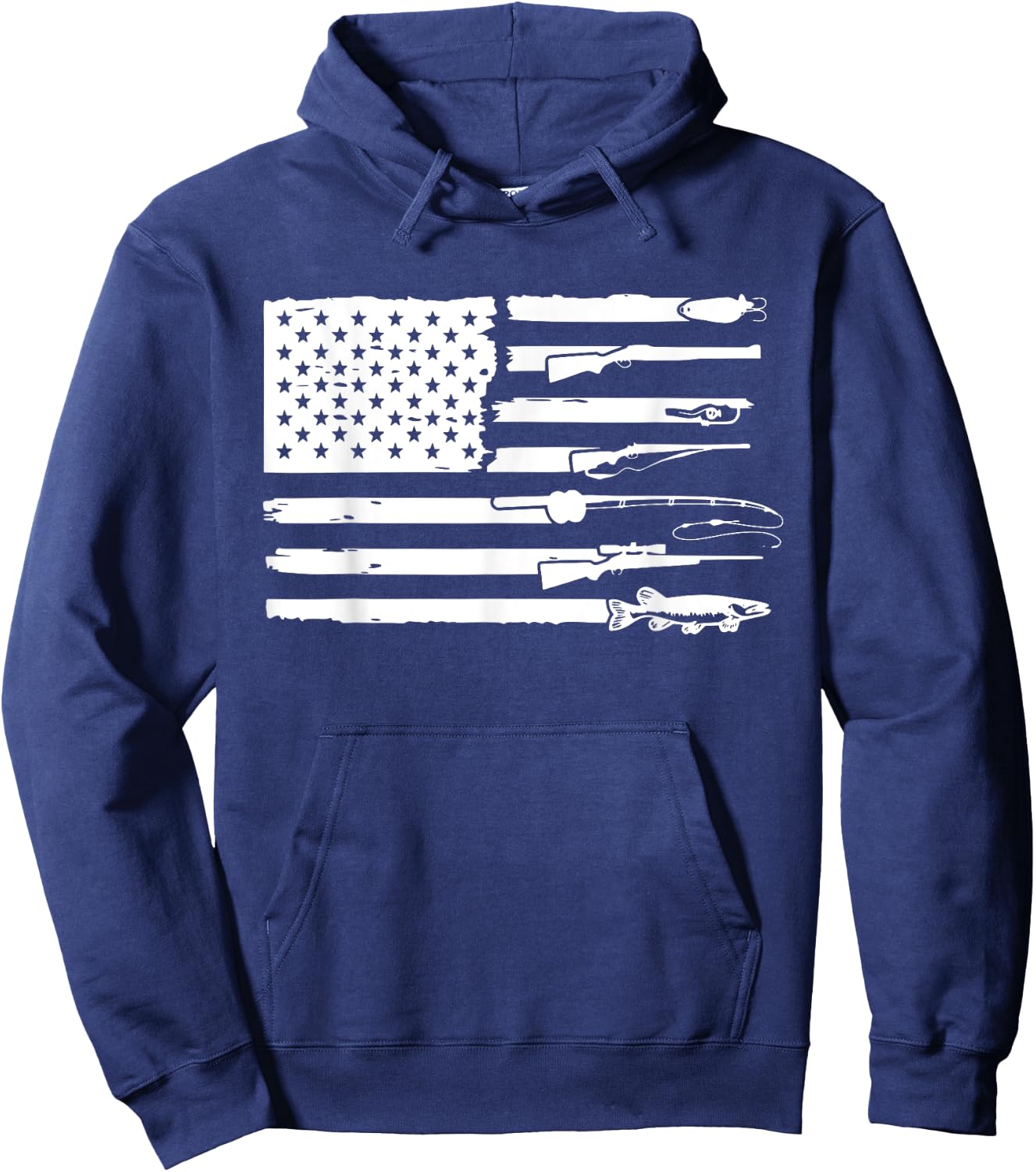 Hunting and Fishing Flag Hunter Fisher Gift Hoodie - Hoodie | Navy
