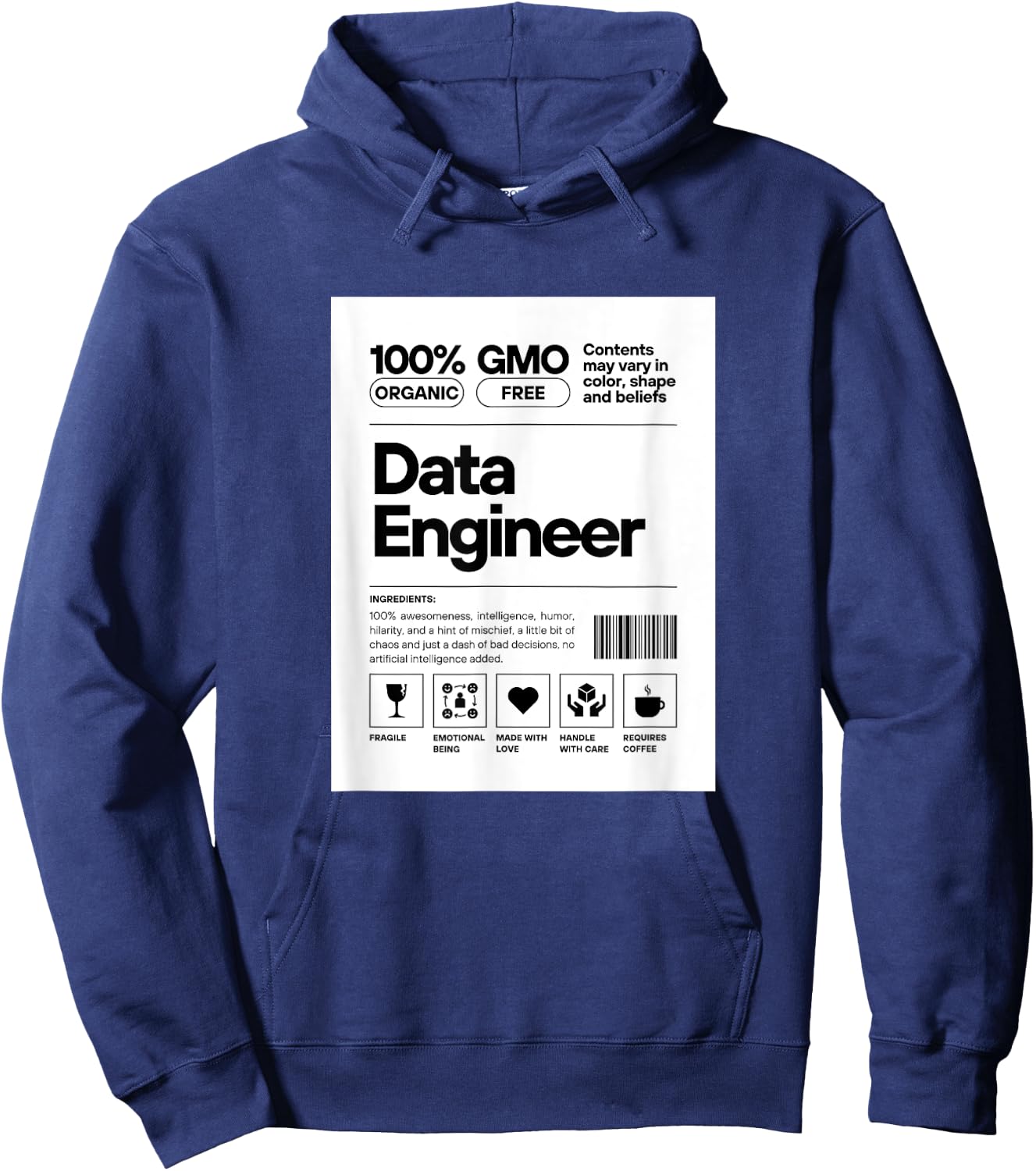 Data Engineer Ingredients Label Type Design. Hoodie - Hoodie | Navy