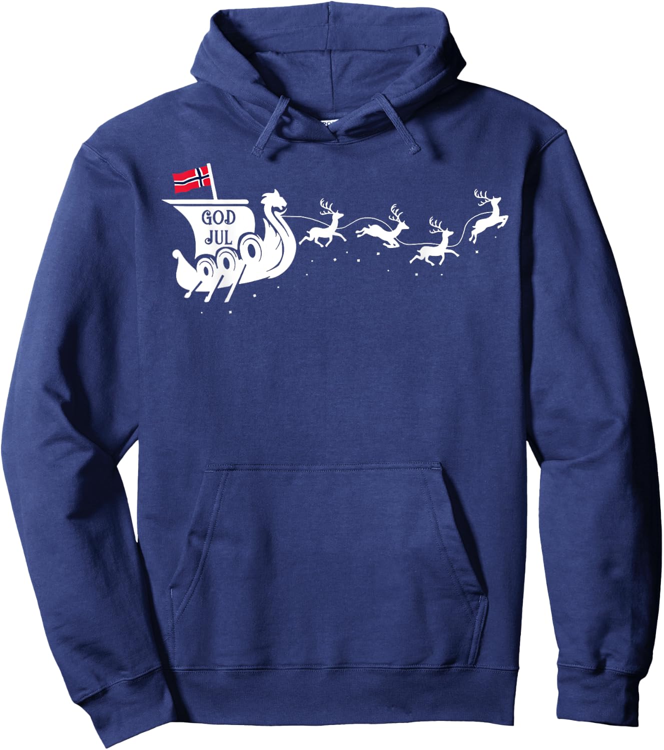 God Jul Viking Ship Sleigh Hoodie - Hoodie | Navy
