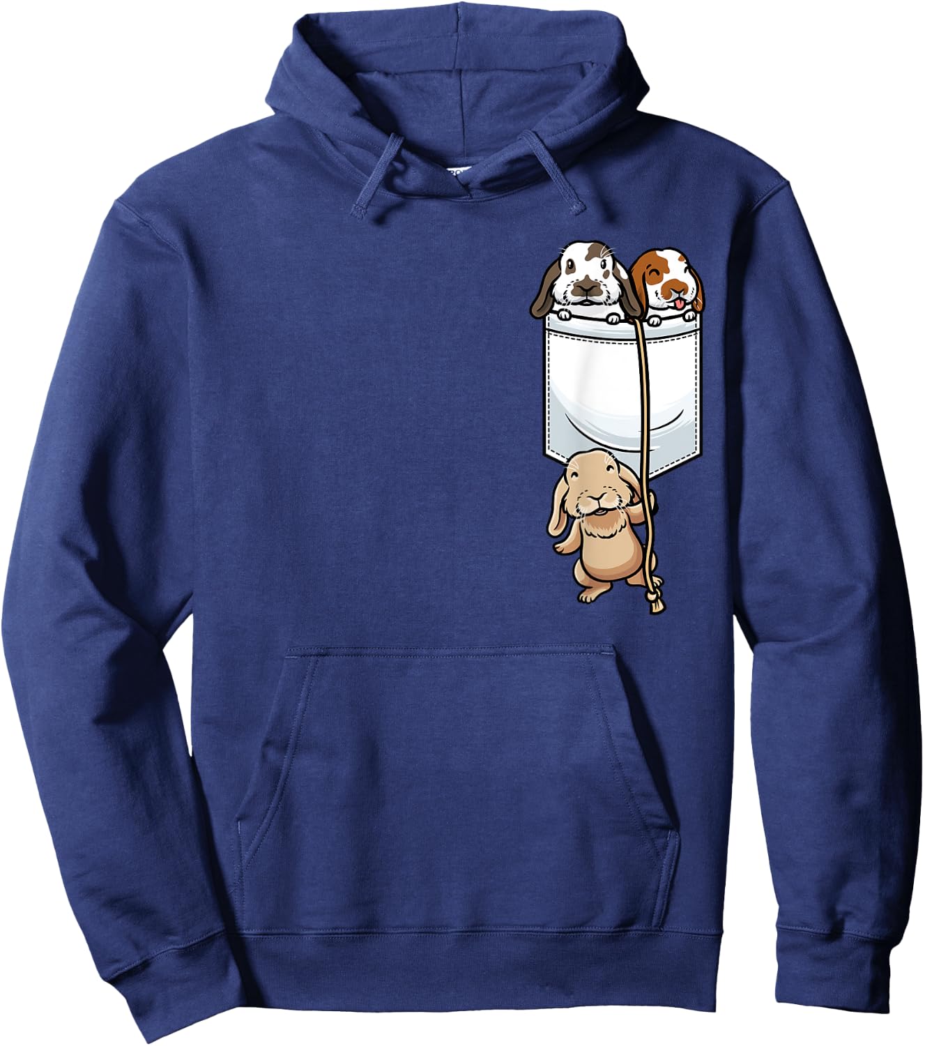 Cute Holland Lop Rabbit In Pocket Animal Lovers Hoodie - Hoodie | Navy