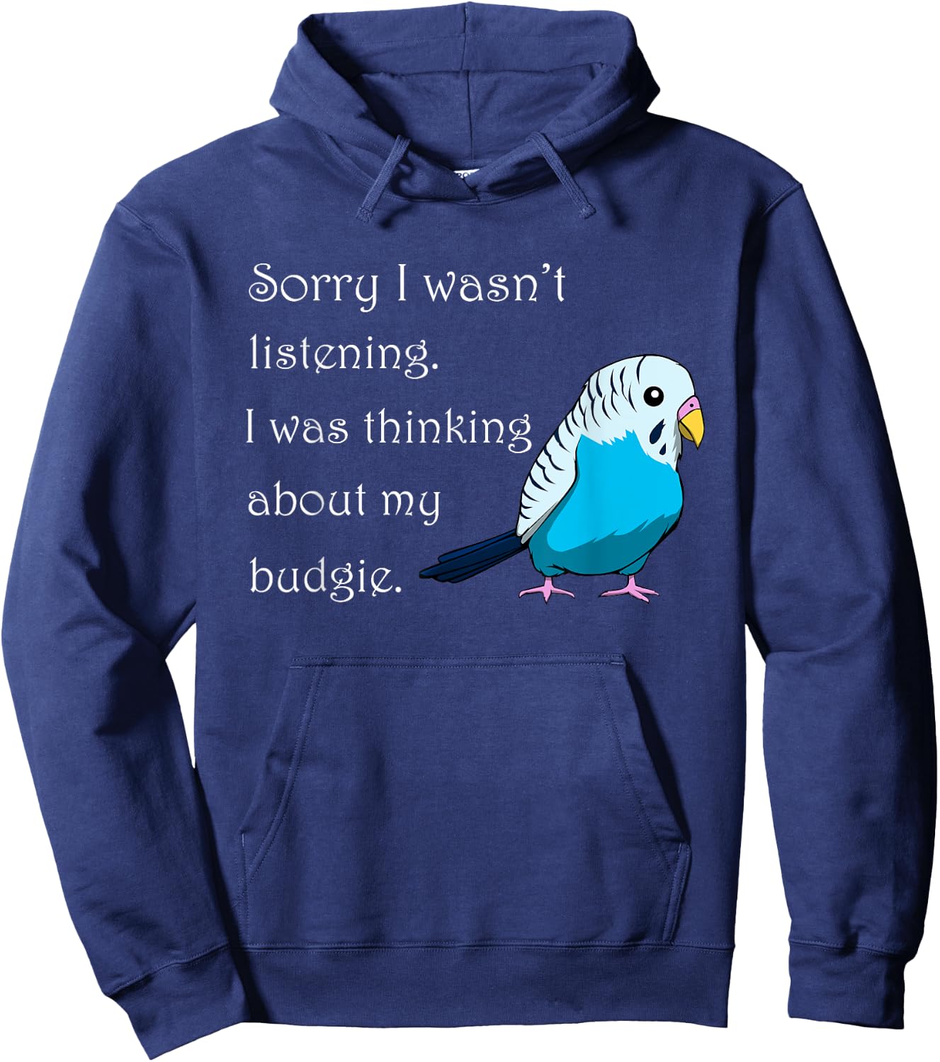Thinking About My Budgie Cute Budgerigar Hoodie - Hoodie | Navy