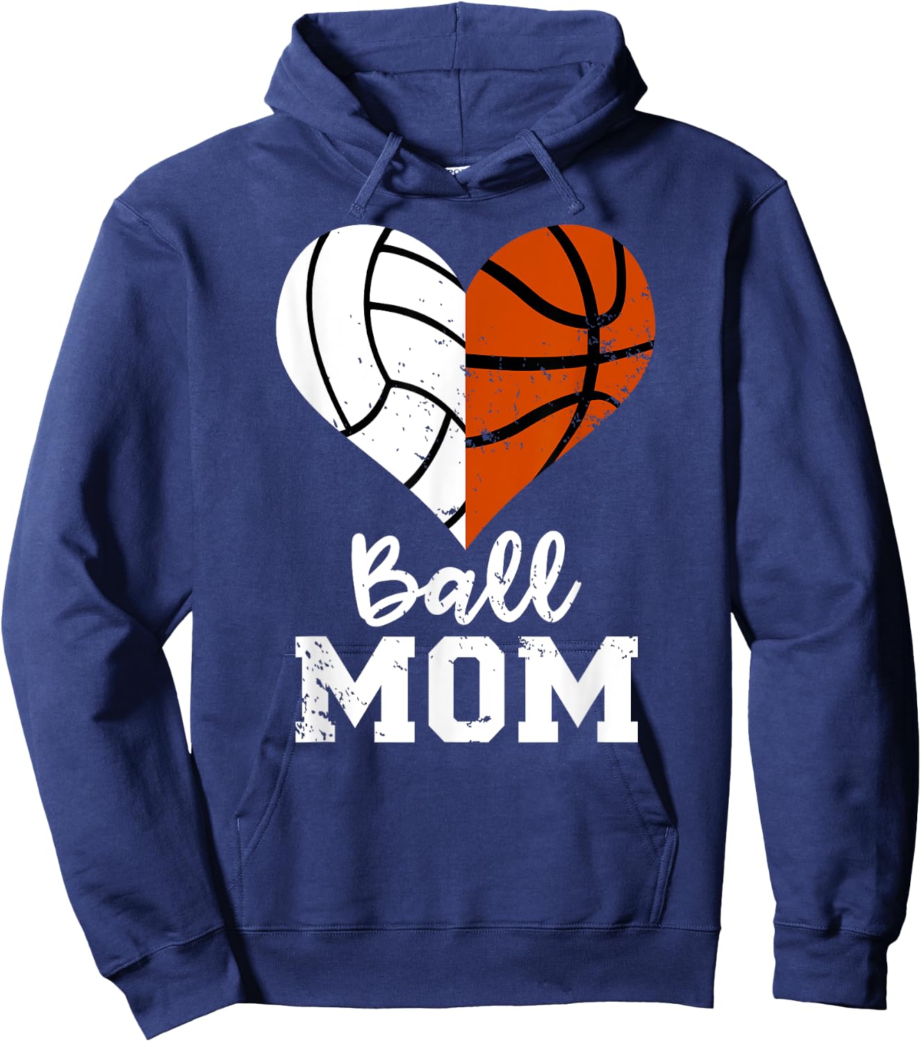 Ball Mom Heart Funny Volleyball Basketball Mom Hoodie - Hoodie | Navy