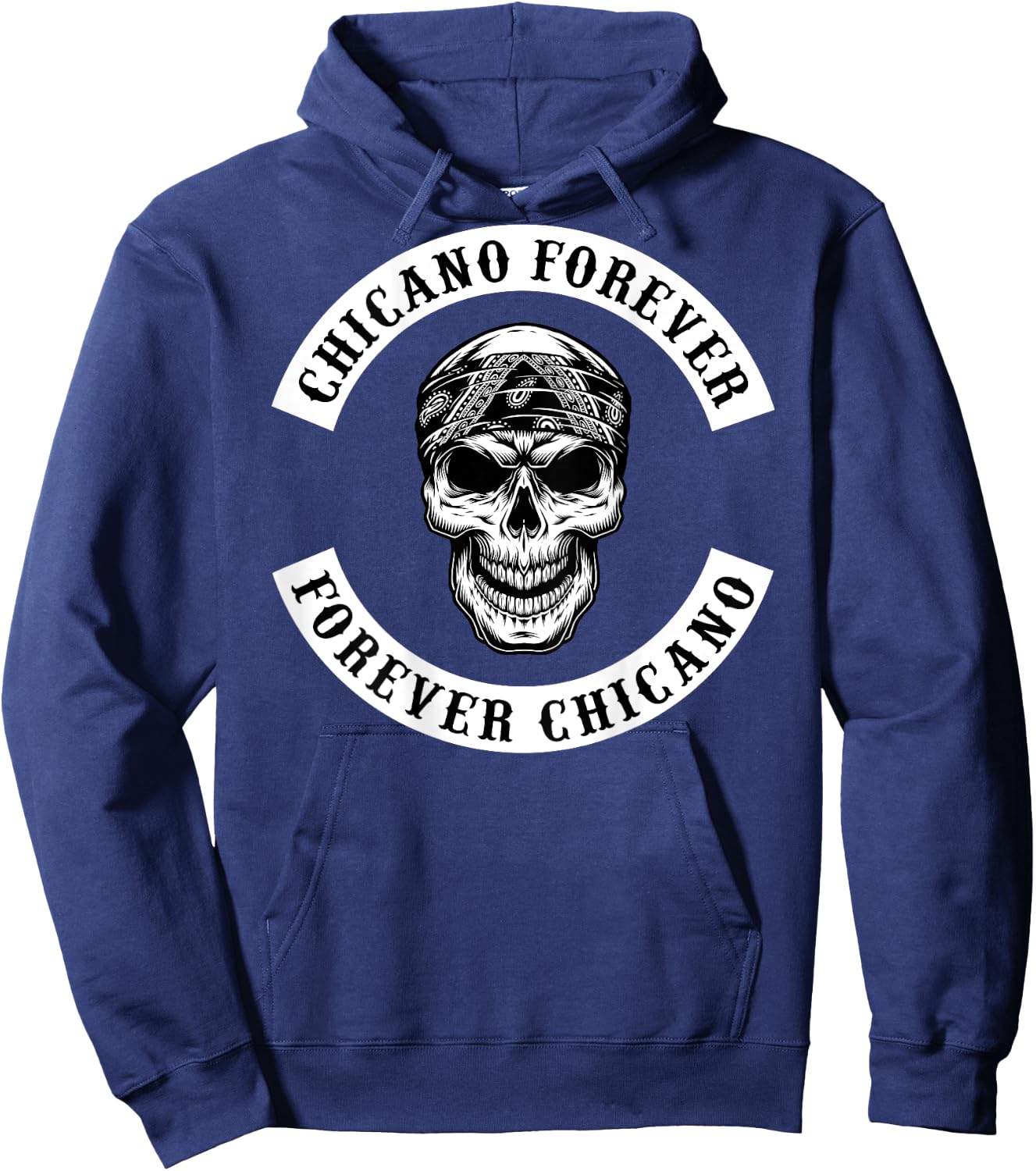 Chicano Skull With Bandana Biker Style Rocker Hoodie - Hoodie | Navy