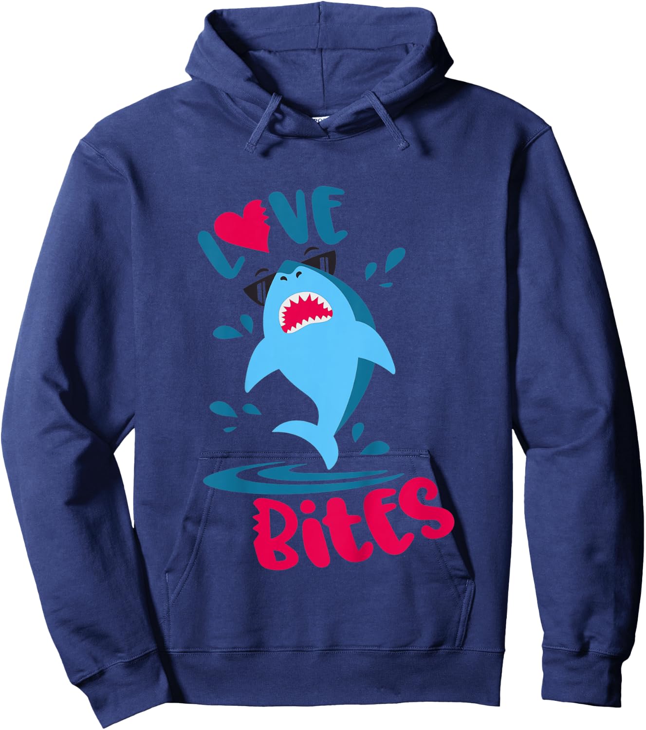 Kids Funny Shark Love Bites Boys Valentines Day Hoodie - Hoodie | Navy