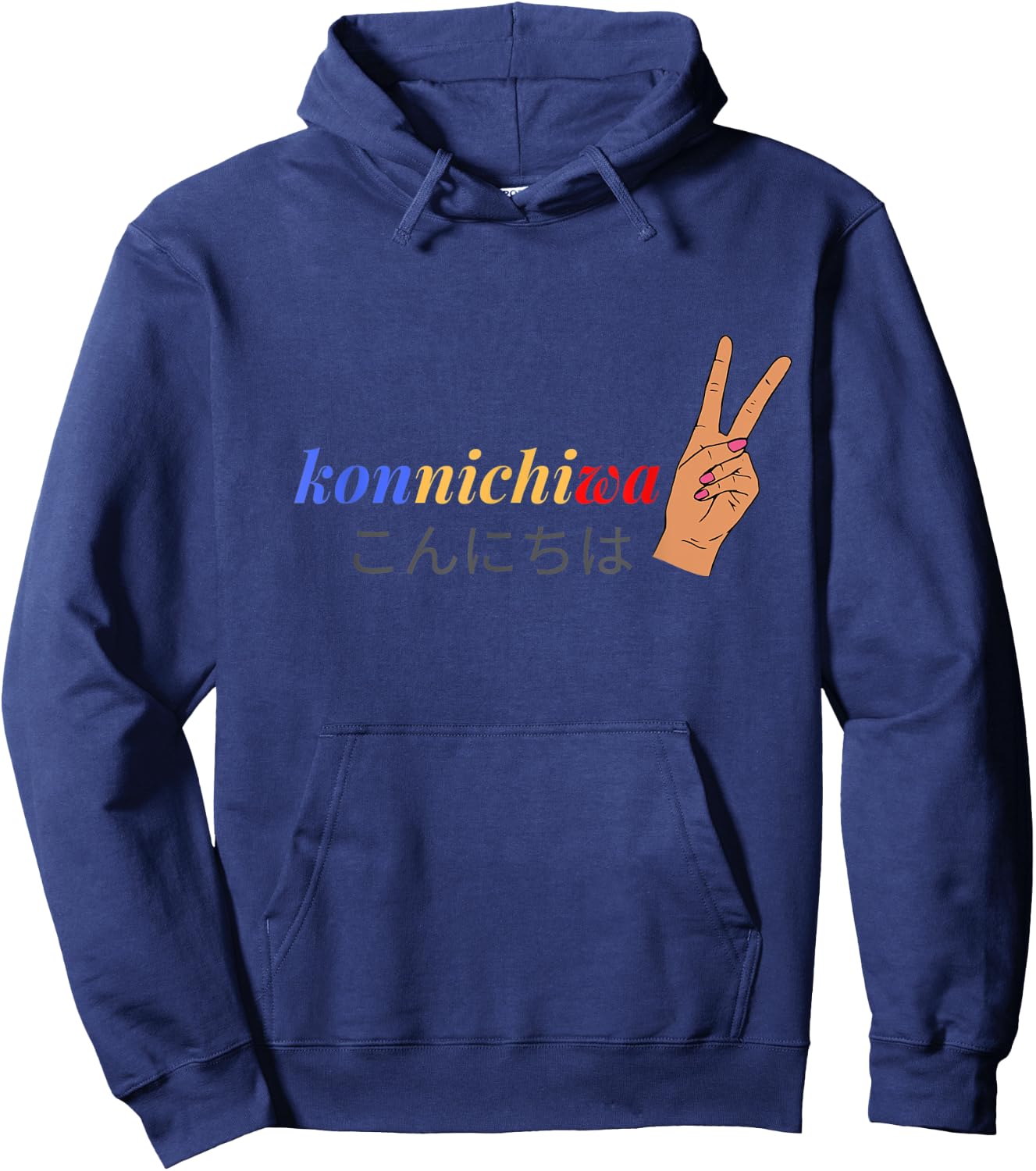 Konnichiwa Japanese Peace Sign Hoodie - Hoodie | Navy
