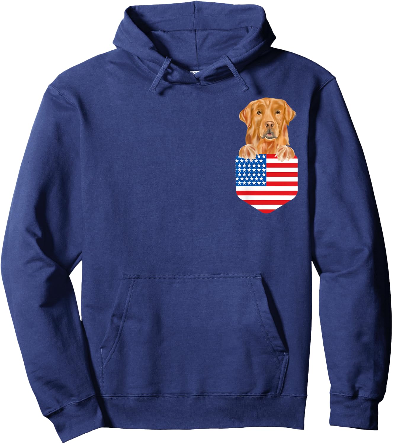 America Flag Golden Retriever Dog In Pocket Hoodie - Hoodie | Navy