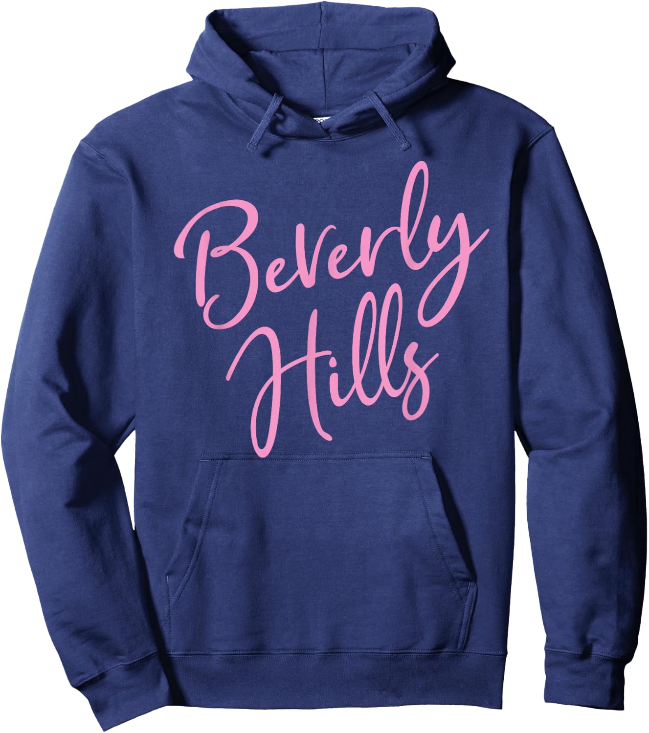 Beverly Hills Script Text Pink Print Hoodie - Hoodie | Navy
