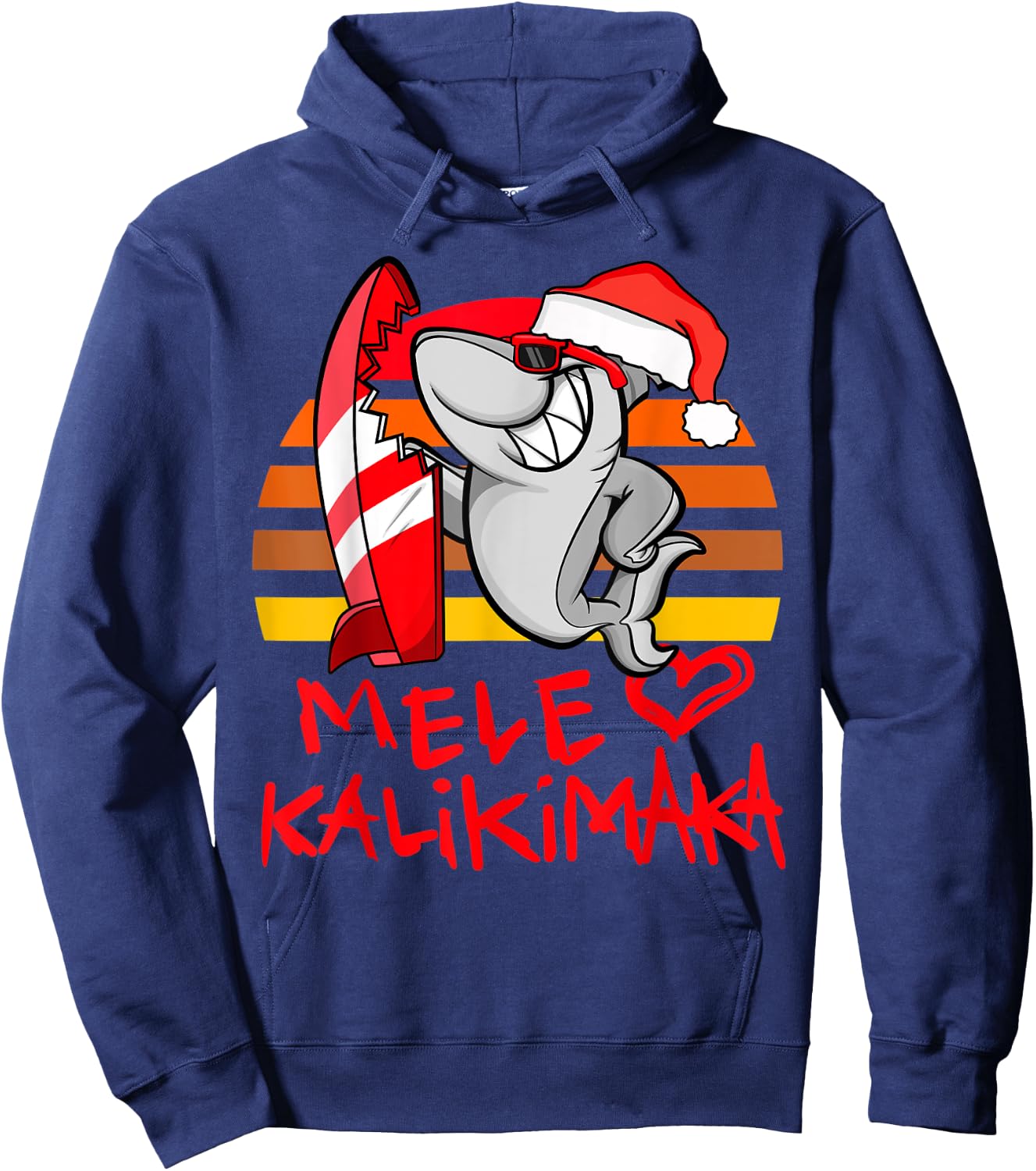 Mele Kalikimaka Christmas Shark Retro Sunset Hoodie - Hoodie | Navy