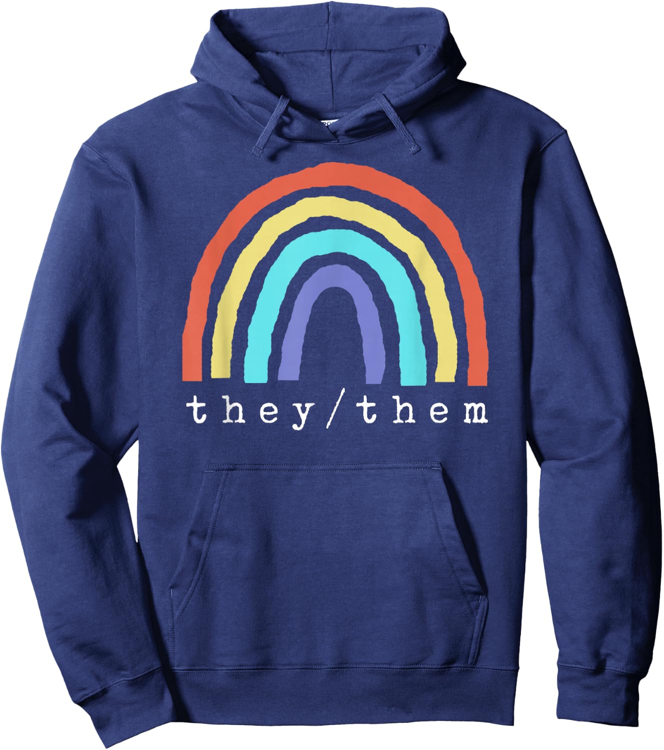 Boho Rainbow Pronouns They Them Pride LBGTQIA Hoodie - Hoodie | Navy