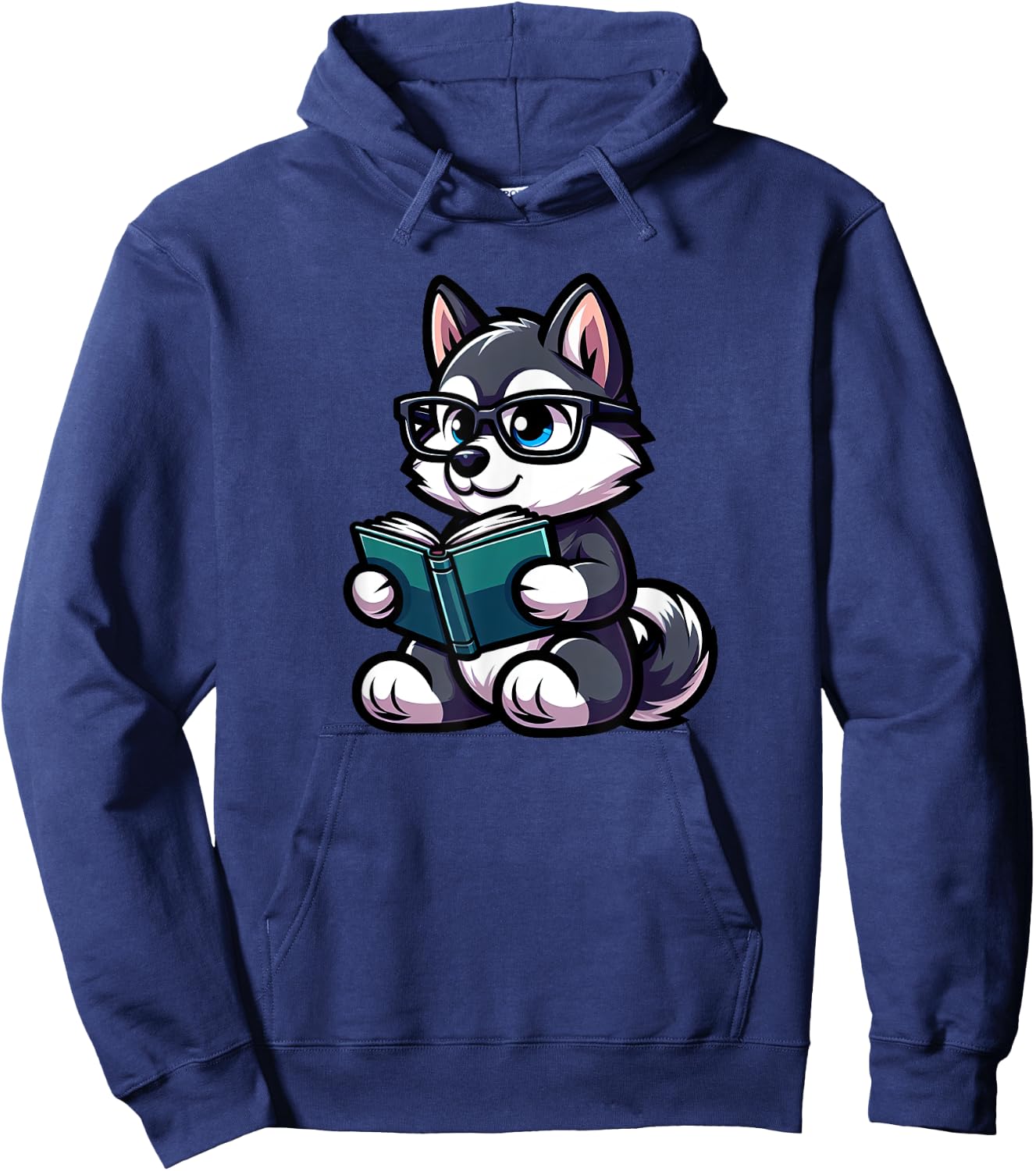 Husky Reading Funny Dog Book Lover Hoodie - Hoodie | Navy