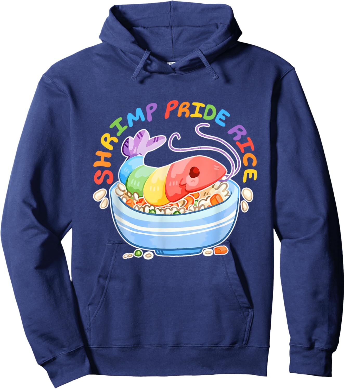 Shrimp Pride Rice LGBTQ Pride Flag Month Design Hoodie - Hoodie | Navy