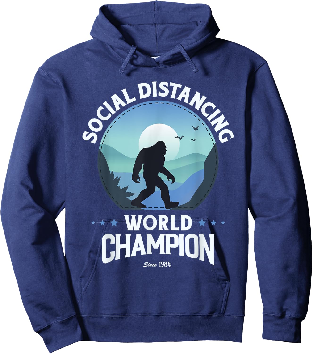 Social Distance World Champion, Funny Bigfoot Hoodie - Hoodie | Navy