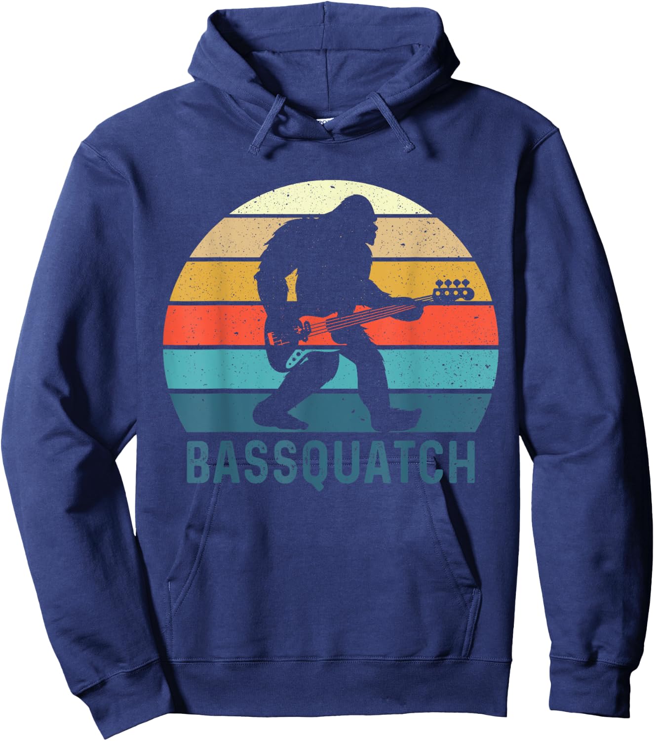 Bassquatch! Funny Bigfoot Fishing Outdoor Retro Hoodie - Hoodie | Navy