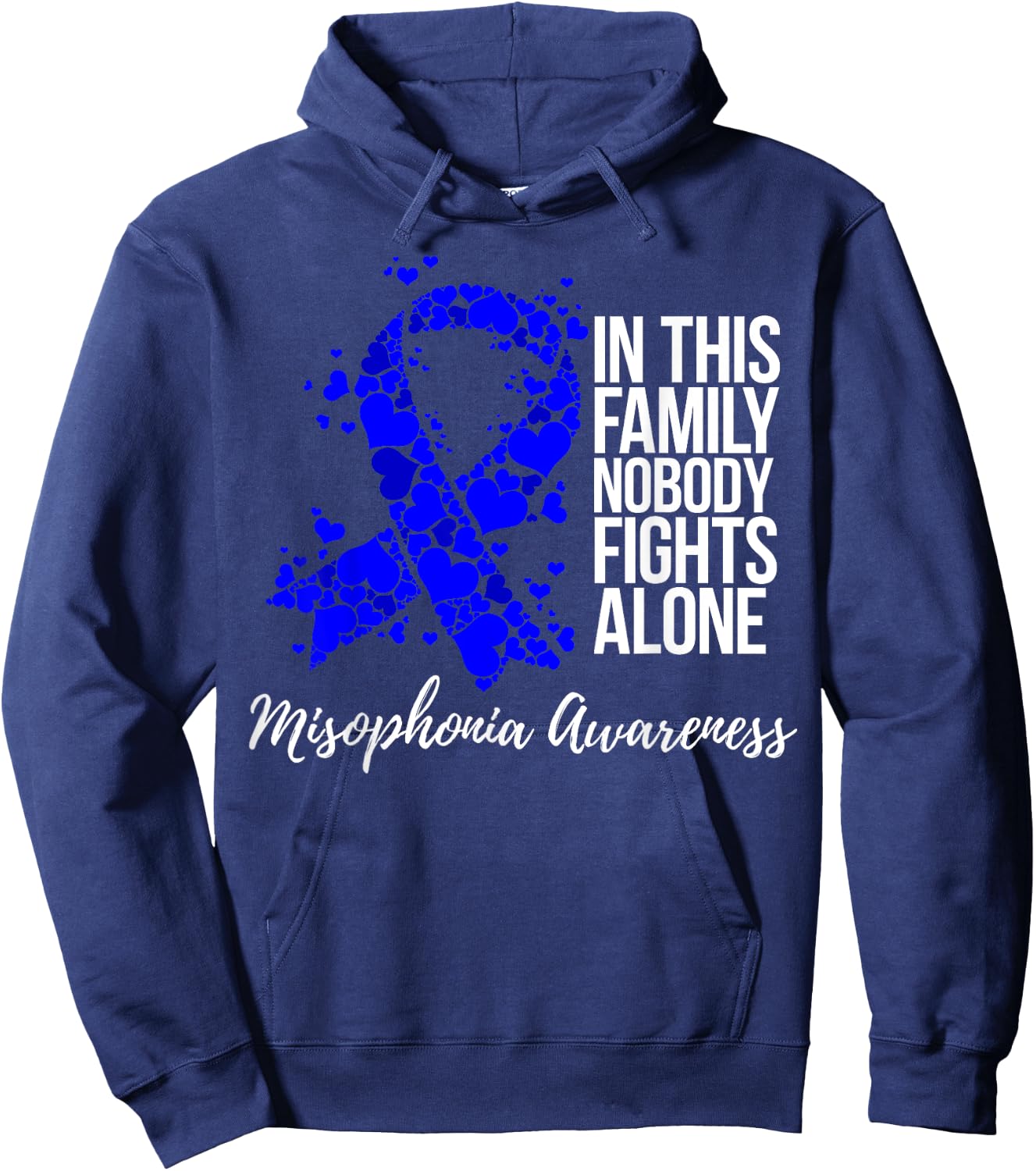 Family Support Blue Ribbon Misophonia Awareness Hoodie - Hoodie | Navy
