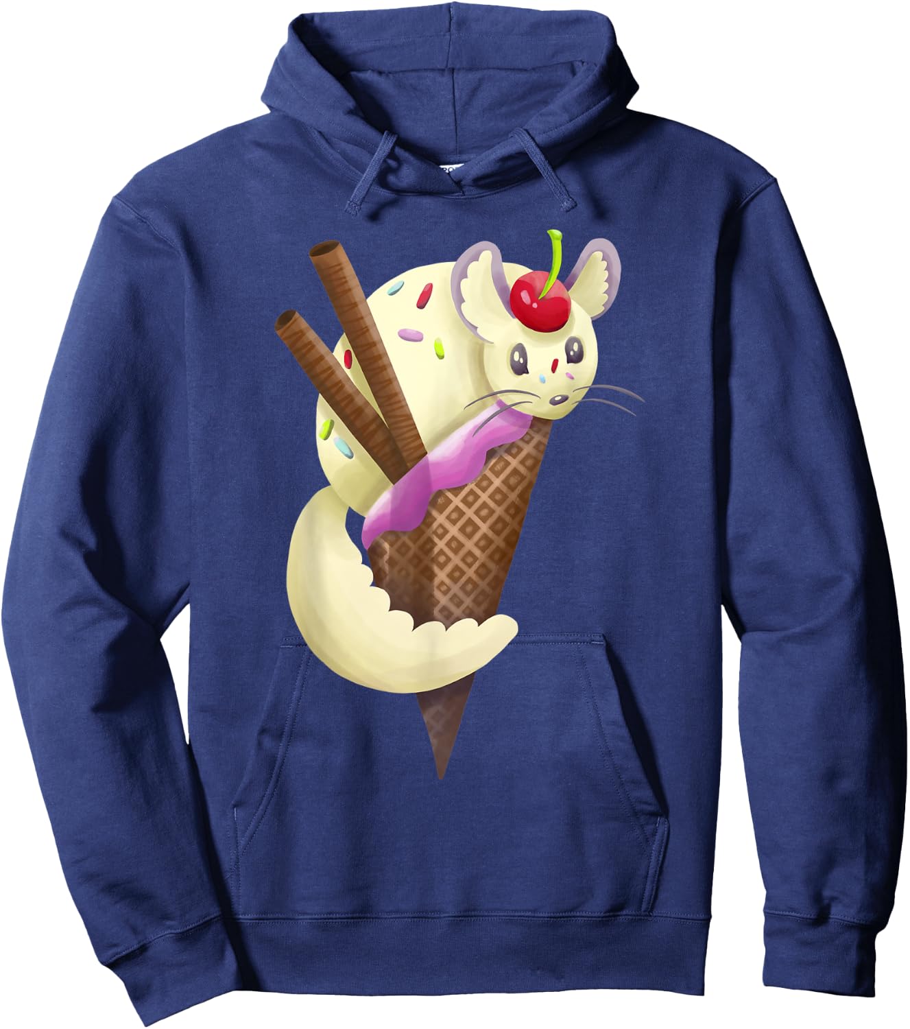 Punny Cute Vanilla Chinchilla Ice Cream Sundae Hoodie - Hoodie | Navy